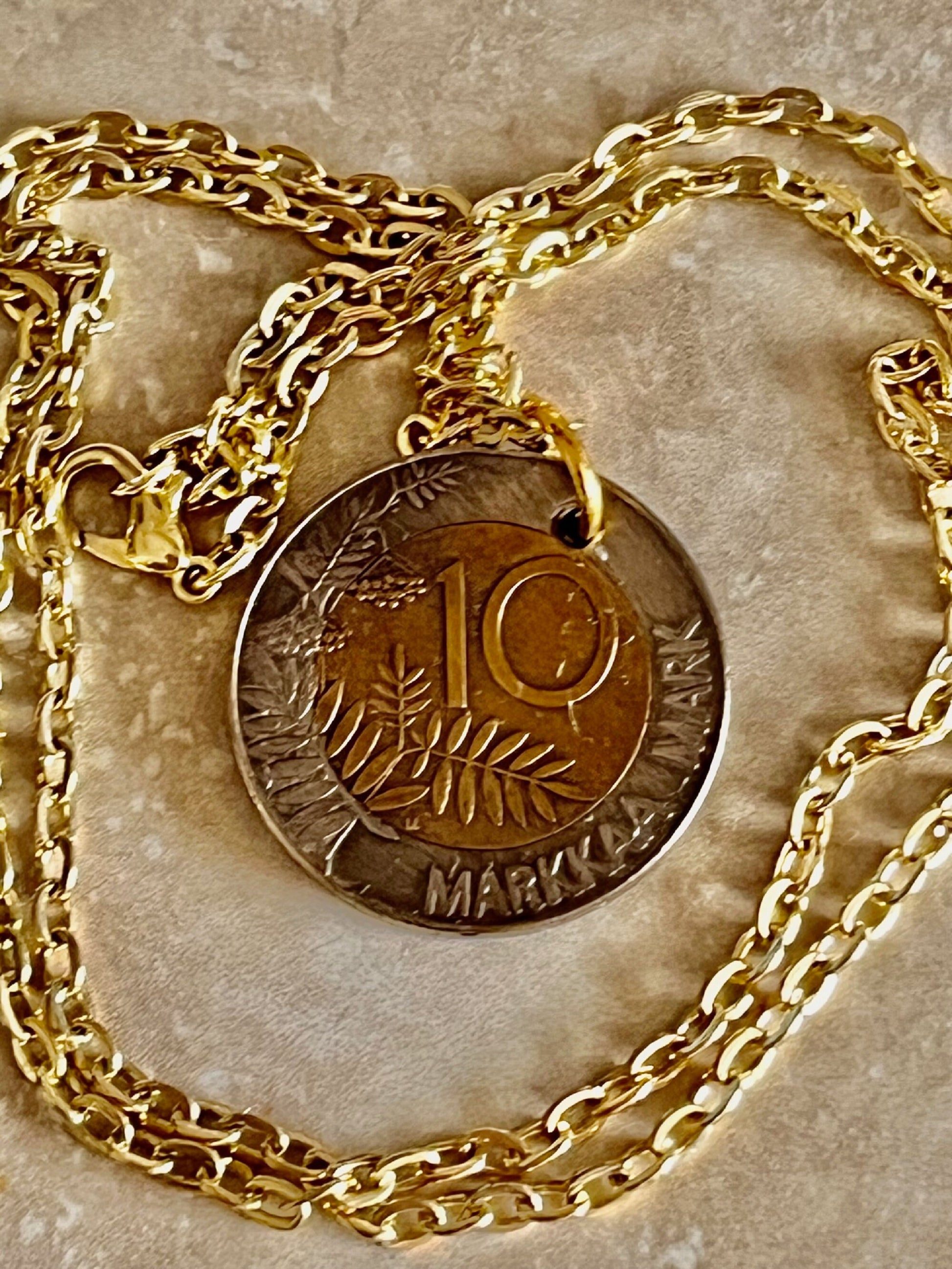 Finland Coin Necklace 10 Finnish Markkaa Suomi Personal Old Vintage Handmade Jewelry Gift Friend Charm For Him Her World Coin Collector