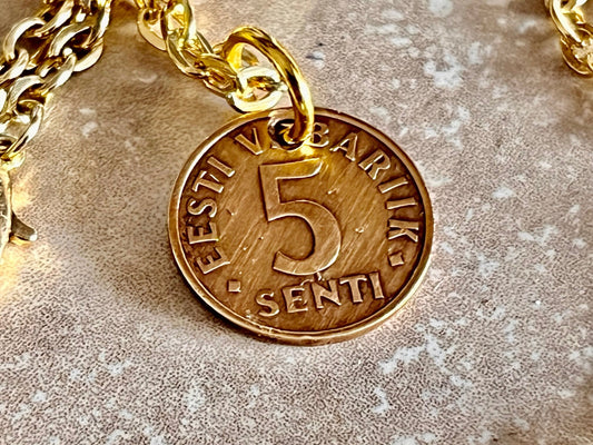Estonia Coin Pendant Estonian 5 Senti Personal Necklace Old Handmade Jewelry Gift Friend Charm For Him Her World Coin Collector