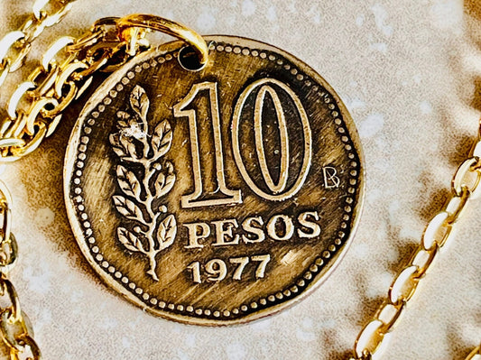 Argentina Coin Necklace 1977 Argentinian 10 Pesos Del Rio Personal Handmade Jewelry Gift Friend Charm For Him Her World Coin Collector
