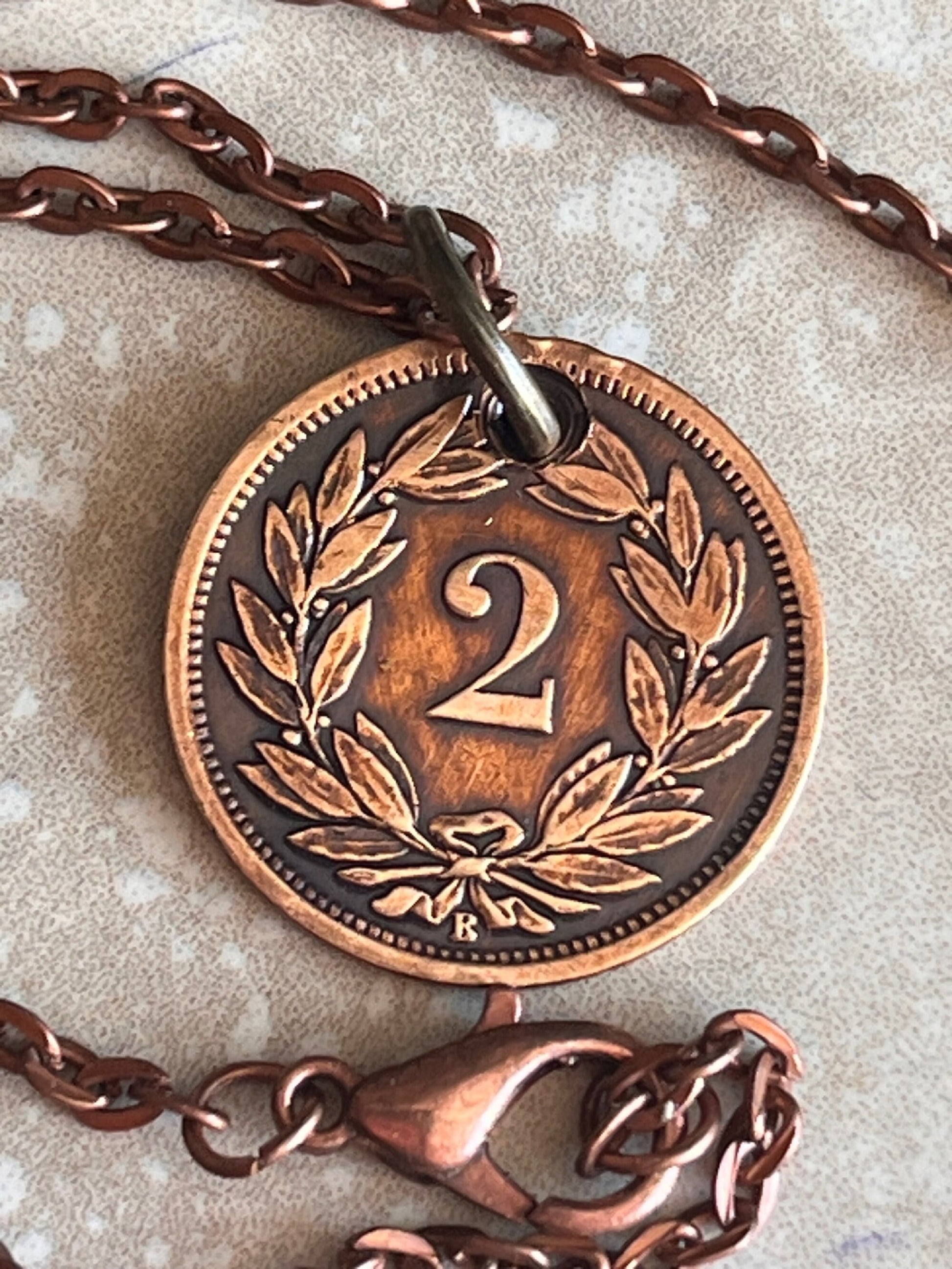 Switzerland Pendant Necklace Helvetia 2 Rappen Bern Personal Old Vintage Handmade Jewelry Gift Friend Charm For Him Her World Coin Collector
