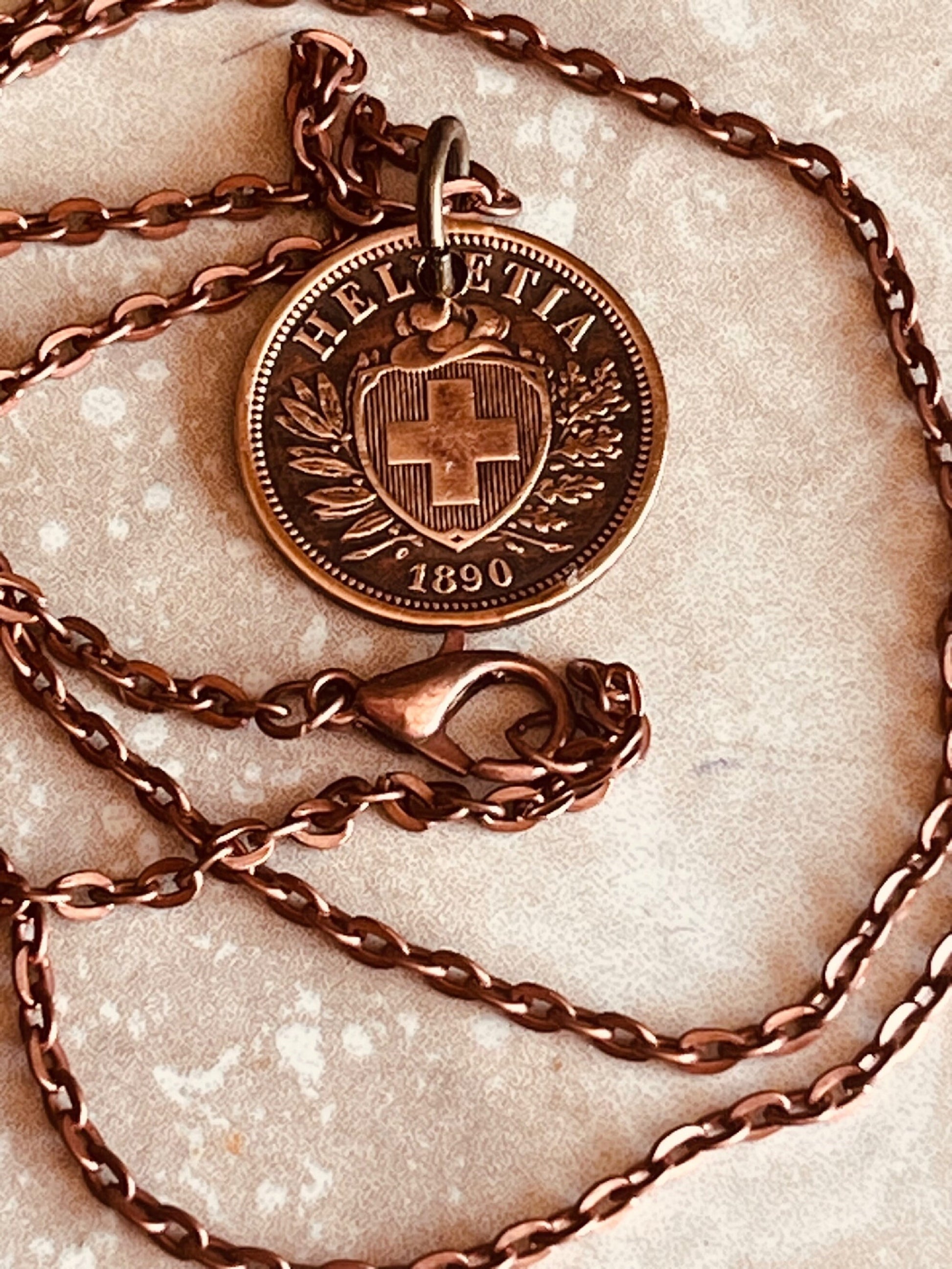 Switzerland Pendant Necklace Helvetia 2 Rappen Bern Personal Old Vintage Handmade Jewelry Gift Friend Charm For Him Her World Coin Collector