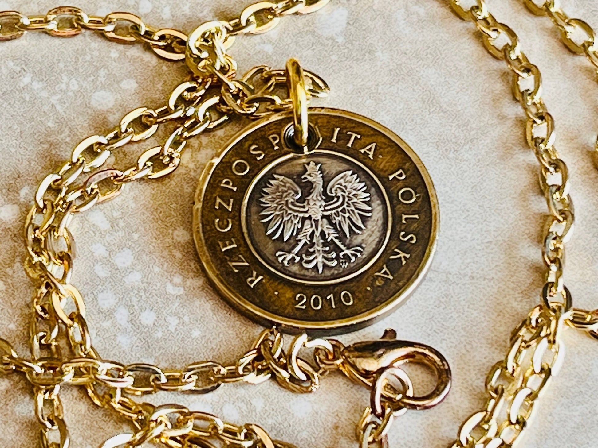 Poland Pendant Necklace 2 Zlote Polish Custom Made Vintage Jewelry and Rare coins - Coin Enthusiast - Handmade Fashion Gift Accessory.