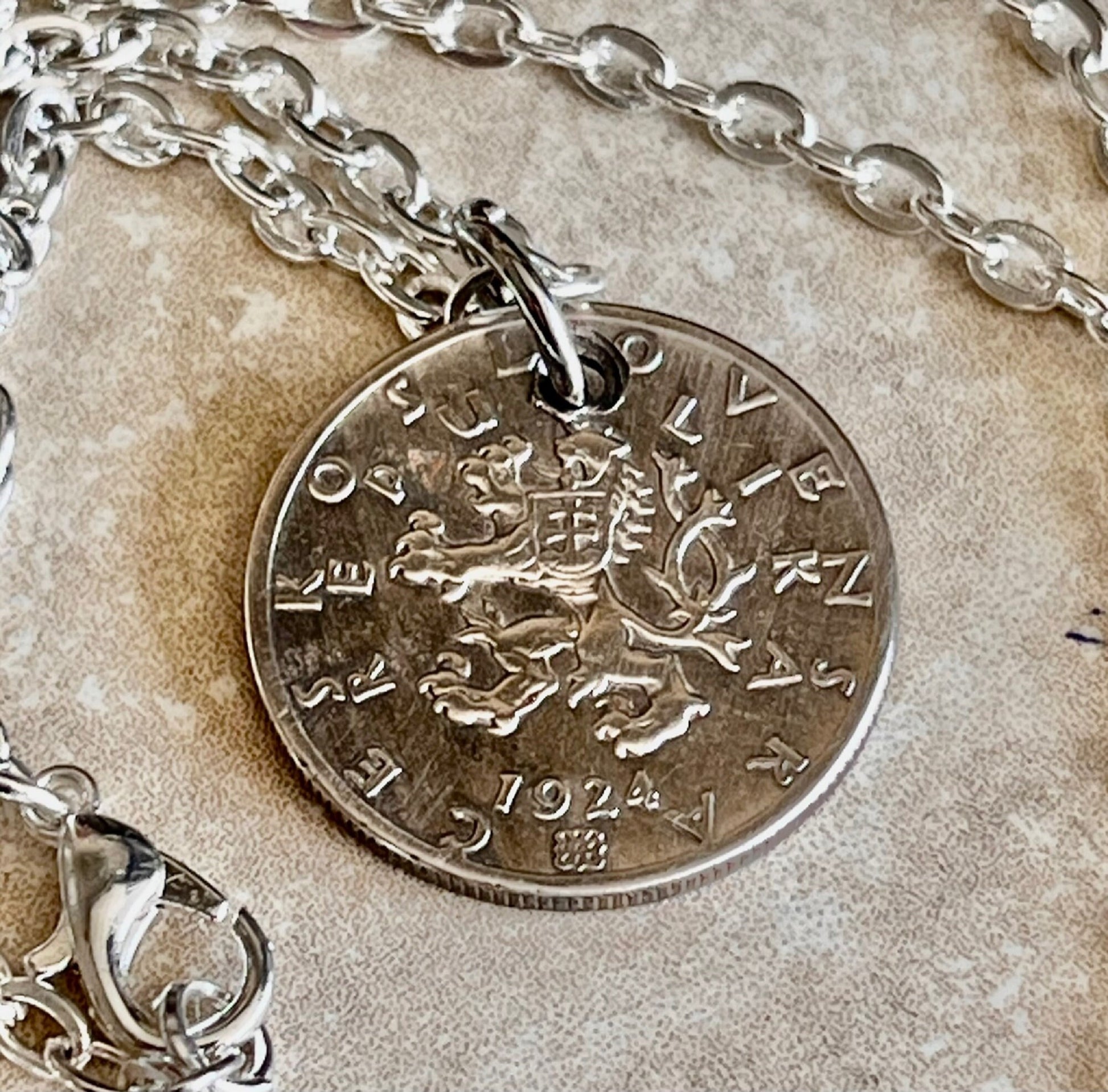 Czechoslovakia Republic 50 Haleru Coin Pendant Personal Necklace Vintage Handmade Jewelry Gift Friend Charm For Him Her World Coin Collector