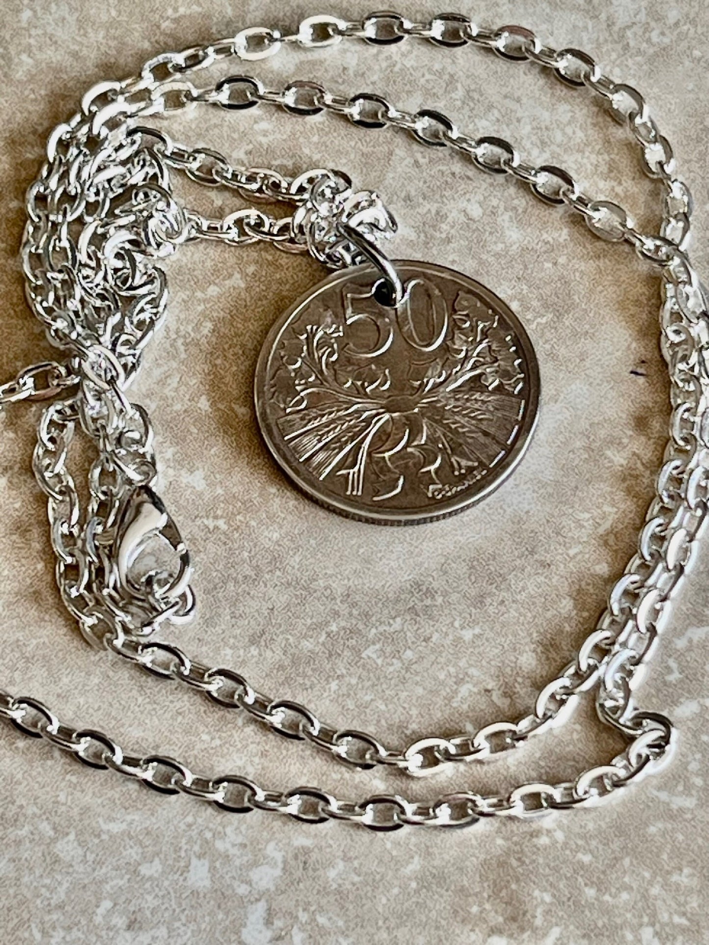 Czechoslovakia Republic 50 Haleru Coin Pendant Personal Necklace Vintage Handmade Jewelry Gift Friend Charm For Him Her World Coin Collector