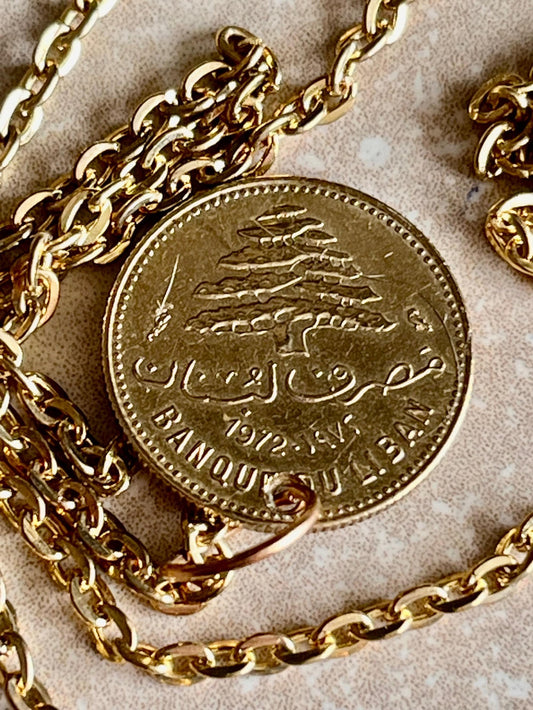 Lebanon Coin Necklace Lebanese Republic 5 Piastres Personal Old Vintage Handmade Jewelry Gift Friend Charm For Him Her World Coin Collector