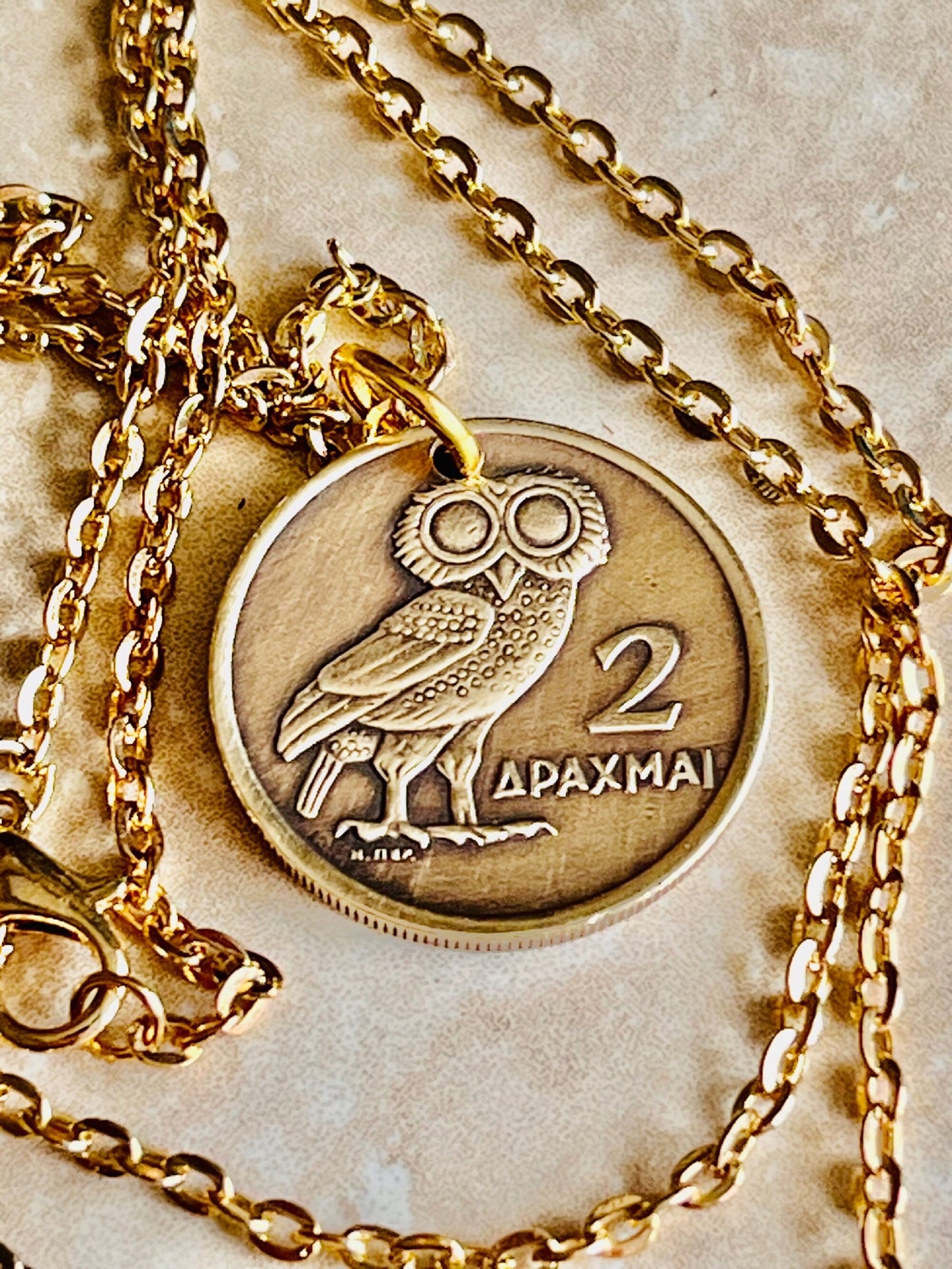 Greece Coin Pendant Greek 2 Apaxmh Necklace Jewelry Custom Charm Gift For Friend Coin Charm Gift For Him Her, World Coins Collector