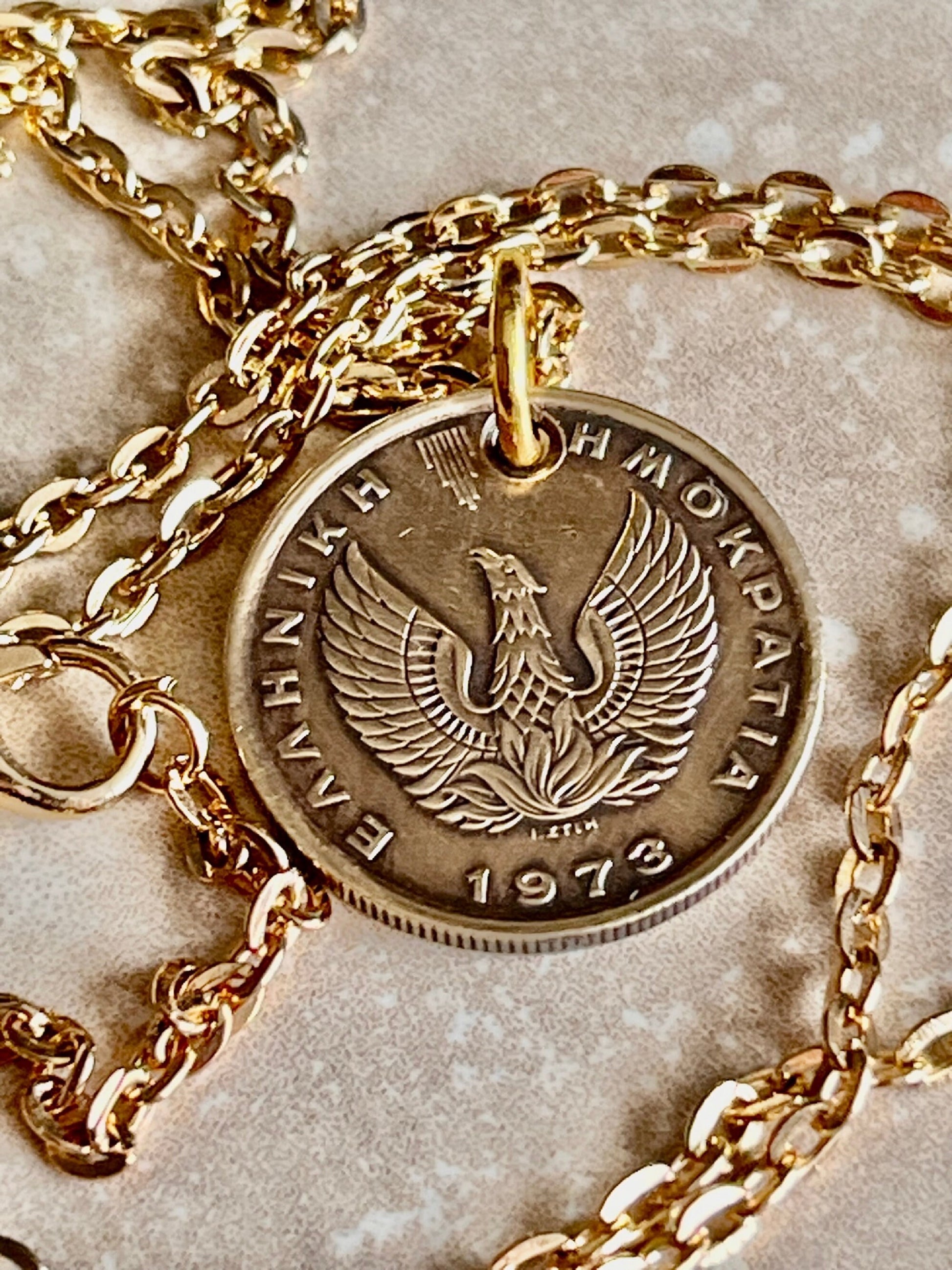 Greece Coin Pendant Greek 2 Apaxmh Necklace Jewelry Custom Charm Gift For Friend Coin Charm Gift For Him Her, World Coins Collector