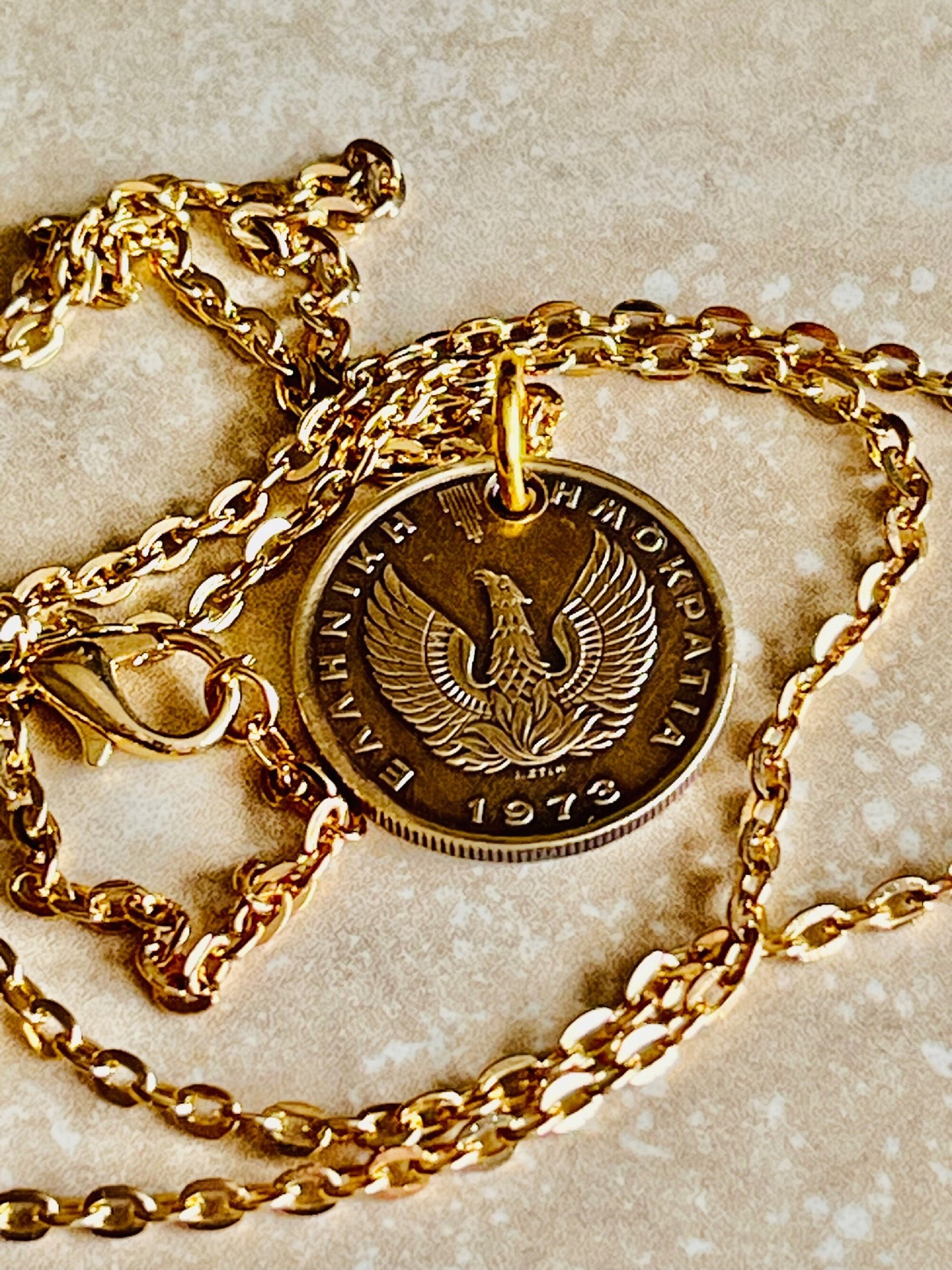 Greece Coin Pendant Greek 2 Apaxmh Necklace Jewelry Custom Charm Gift For Friend Coin Charm Gift For Him Her, World Coins Collector