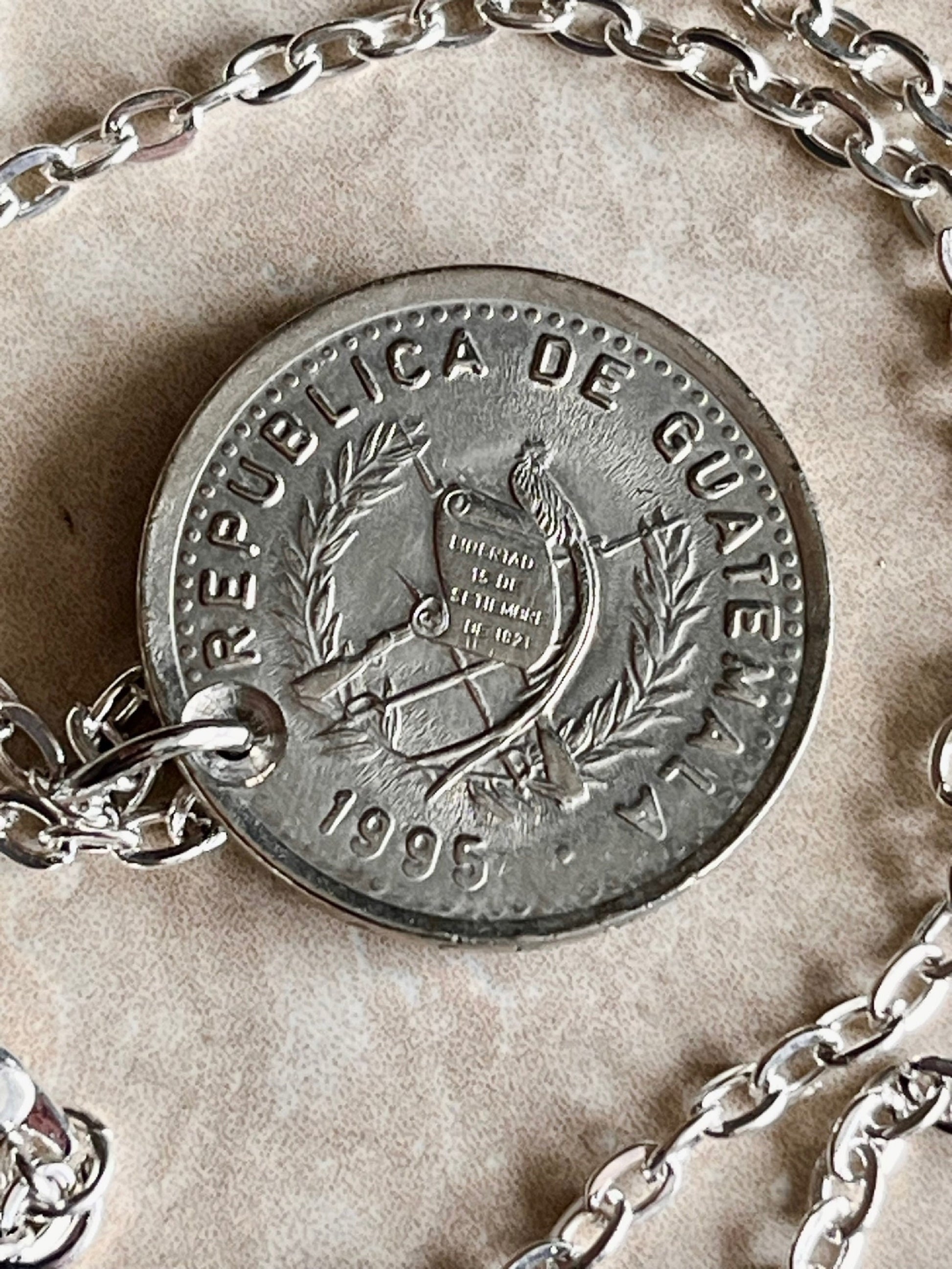 Guatemala Coin Necklace 25 Centavos Coin Pendant Custom Handmade For Gift For Friend Coin Gift For Him, Coin Collector, World Coins