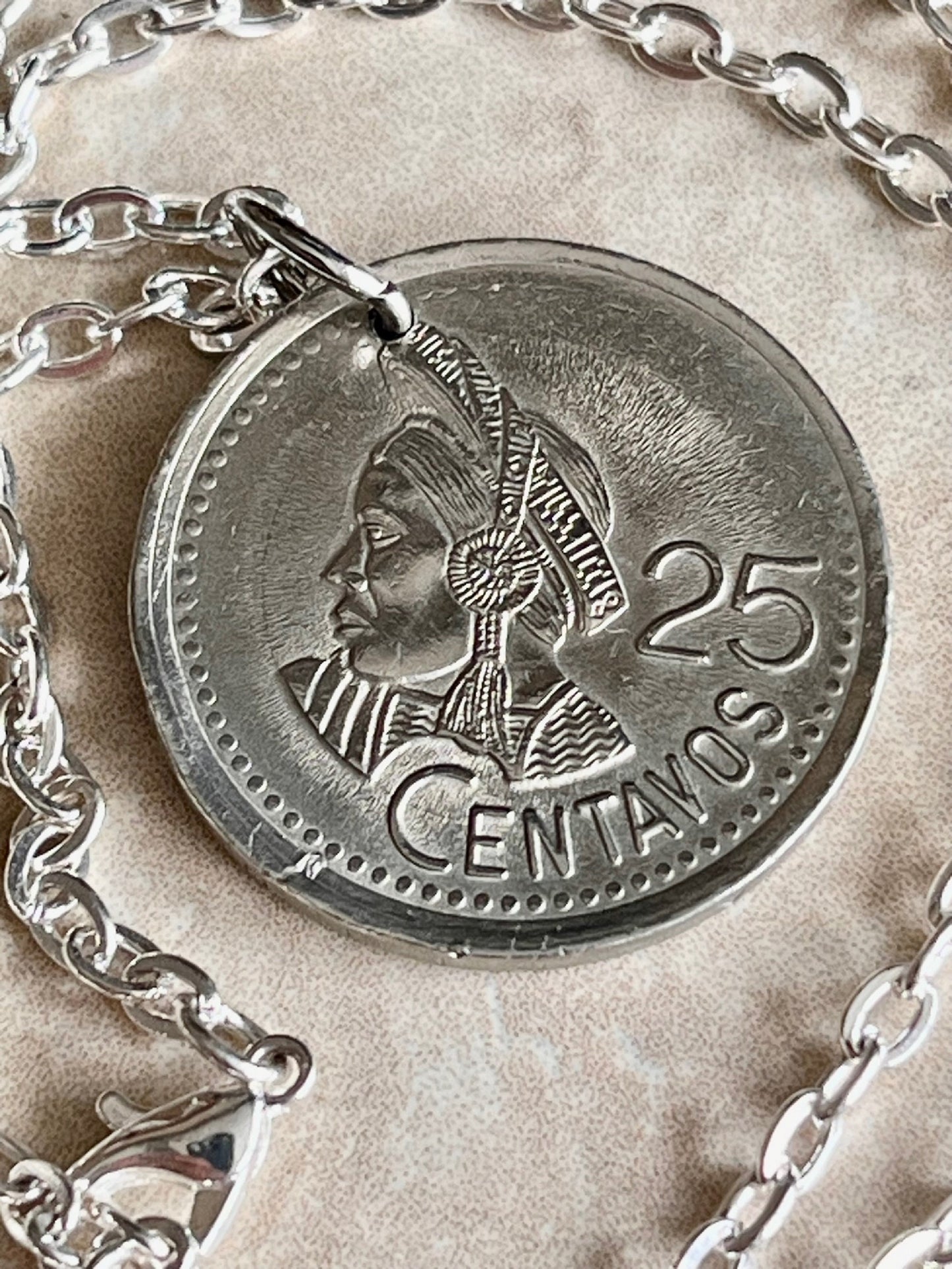 Guatemala Coin Necklace 25 Centavos Coin Pendant Custom Handmade For Gift For Friend Coin Gift For Him, Coin Collector, World Coins