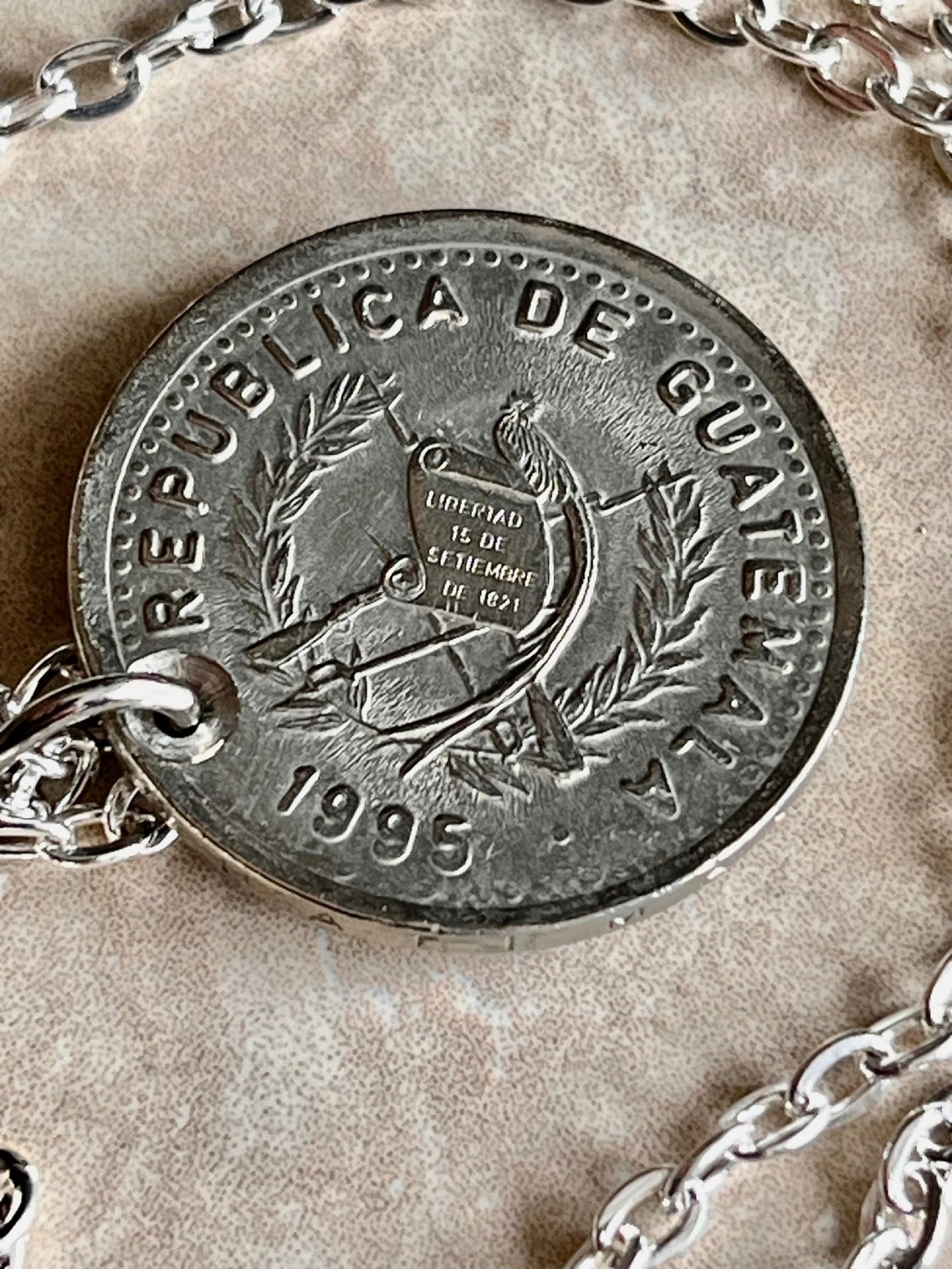 Guatemala Coin Necklace 25 Centavos Coin Pendant Custom Handmade For Gift For Friend Coin Gift For Him, Coin Collector, World Coins