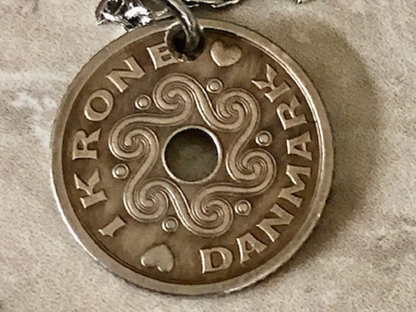 Denmark Coin Pendant 1 Kroner Danmark Personal Necklace Old Vintage Handmade Jewelry Gift Friend Charm For Him Her World Coin Collector
