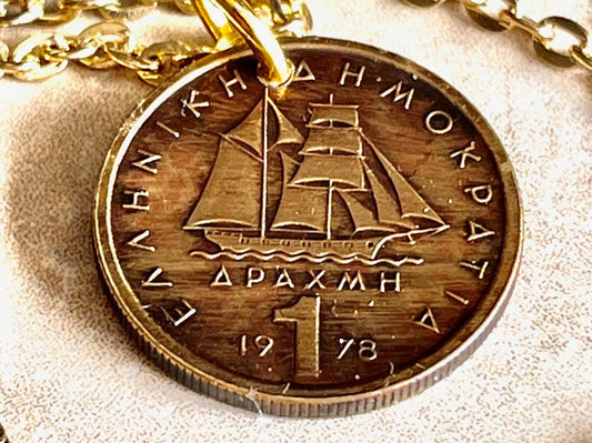 Greece Coin Pendant Greek 1 Drachma Coin Necklace Jewelry Custom Charm Gift For Friend Coin Charm Gift For Him, Her, World Coins Collector