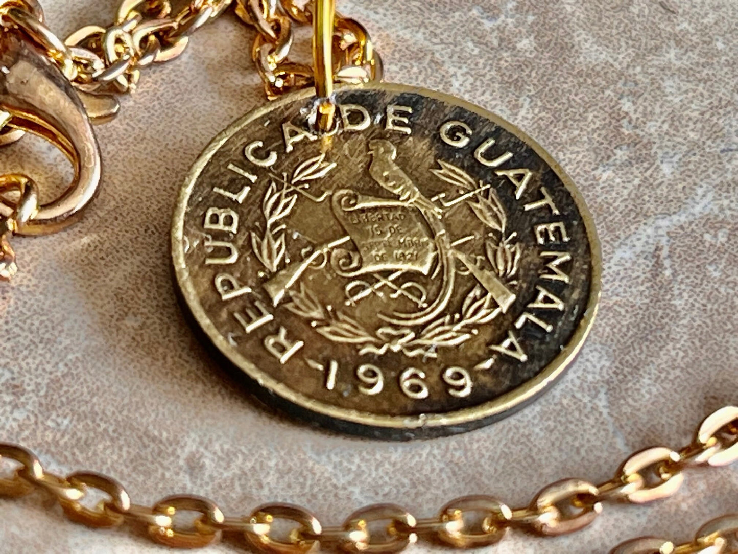 Guatemala Coin Necklace One Centavo Coin Pendant Personal Old Vintage Handmade Jewelry Gift Friend Charm For Him Her World Coin Collector