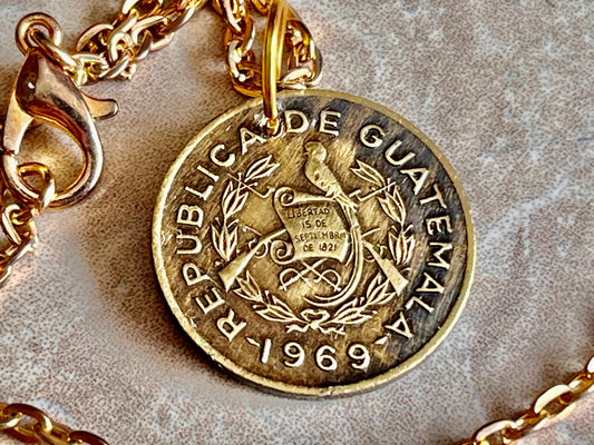 Guatemala Coin Necklace One Centavo Coin Pendant Personal Old Vintage Handmade Jewelry Gift Friend Charm For Him Her World Coin Collector