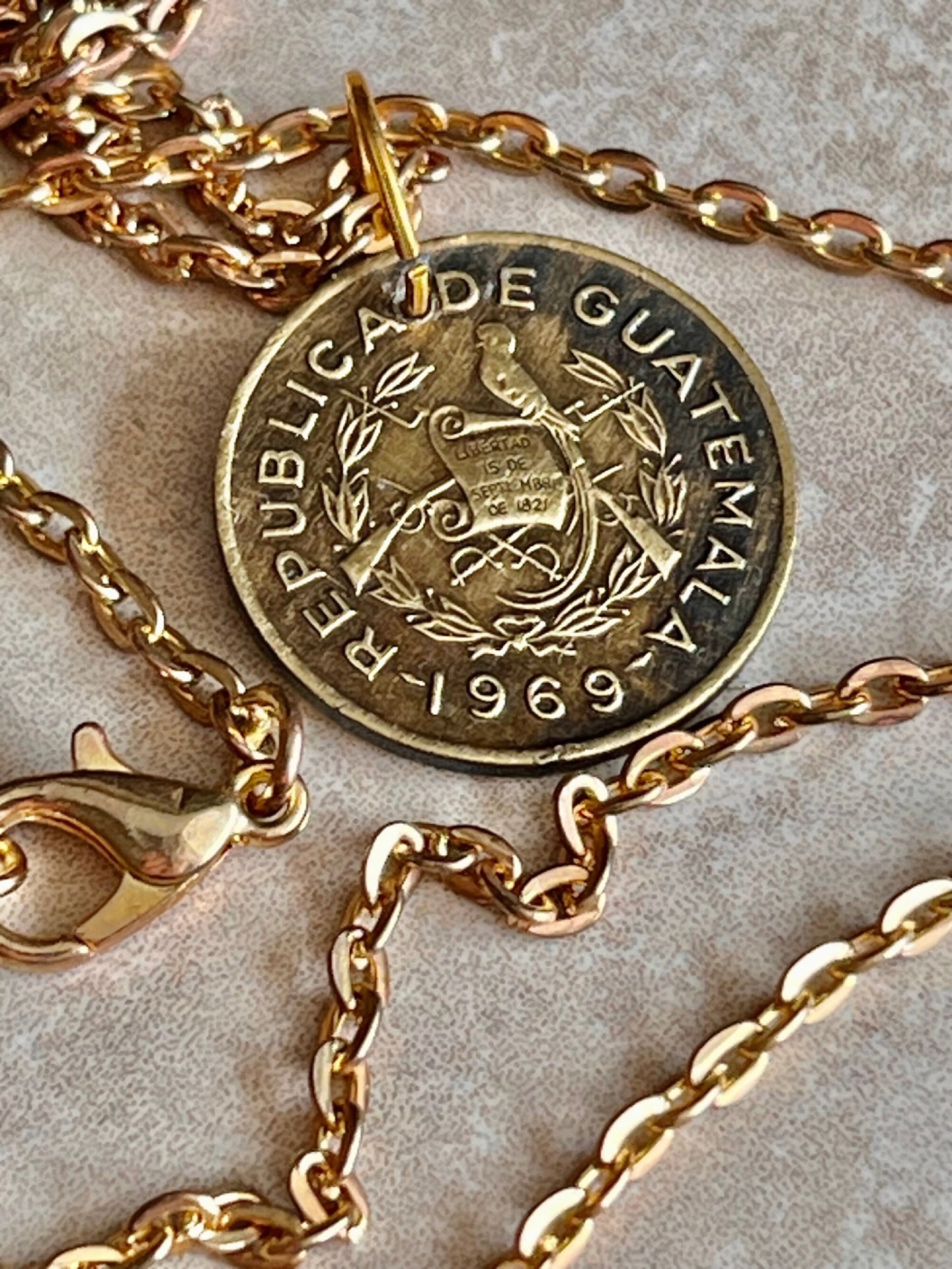 Guatemala Coin Necklace One Centavo Coin Pendant Personal Old Vintage Handmade Jewelry Gift Friend Charm For Him Her World Coin Collector