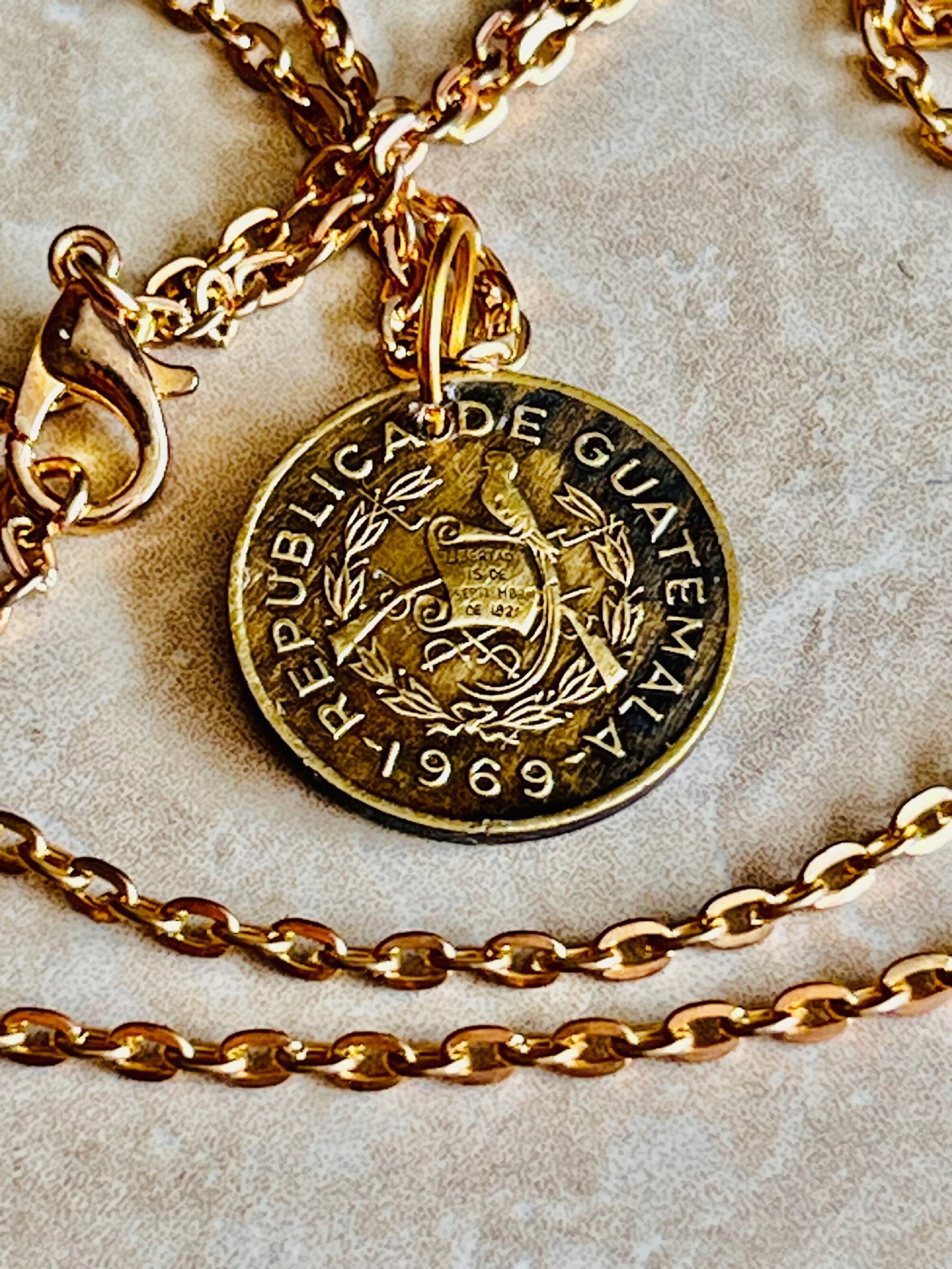 Guatemala Coin Necklace One Centavo Coin Pendant Personal Old Vintage Handmade Jewelry Gift Friend Charm For Him Her World Coin Collector