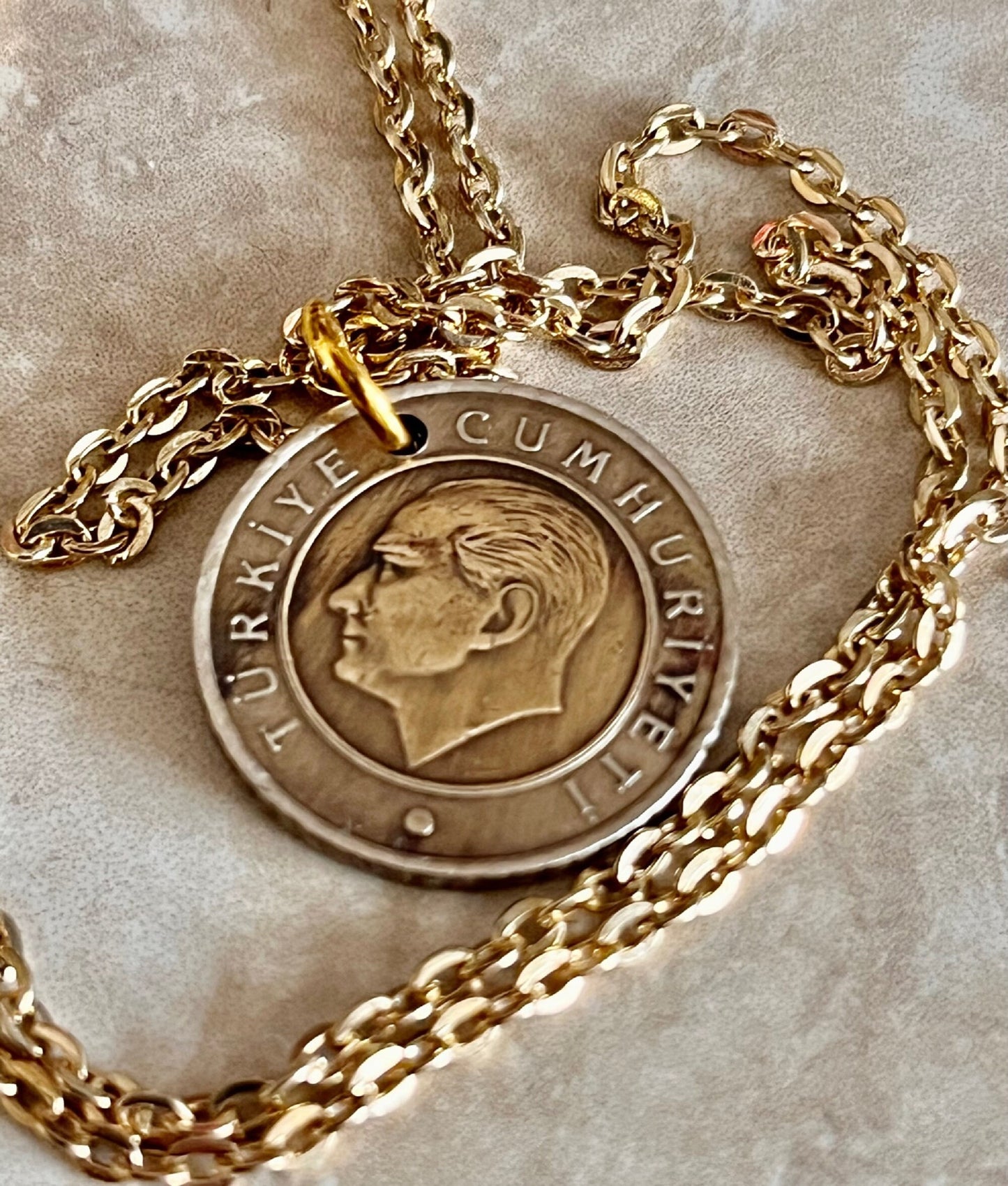 Turkey Coin Necklace Turkish 50 Kurus Pendant Personal Old Vintage Handmade Jewelry Gift Friend Charm For Him Her World Coin Collector