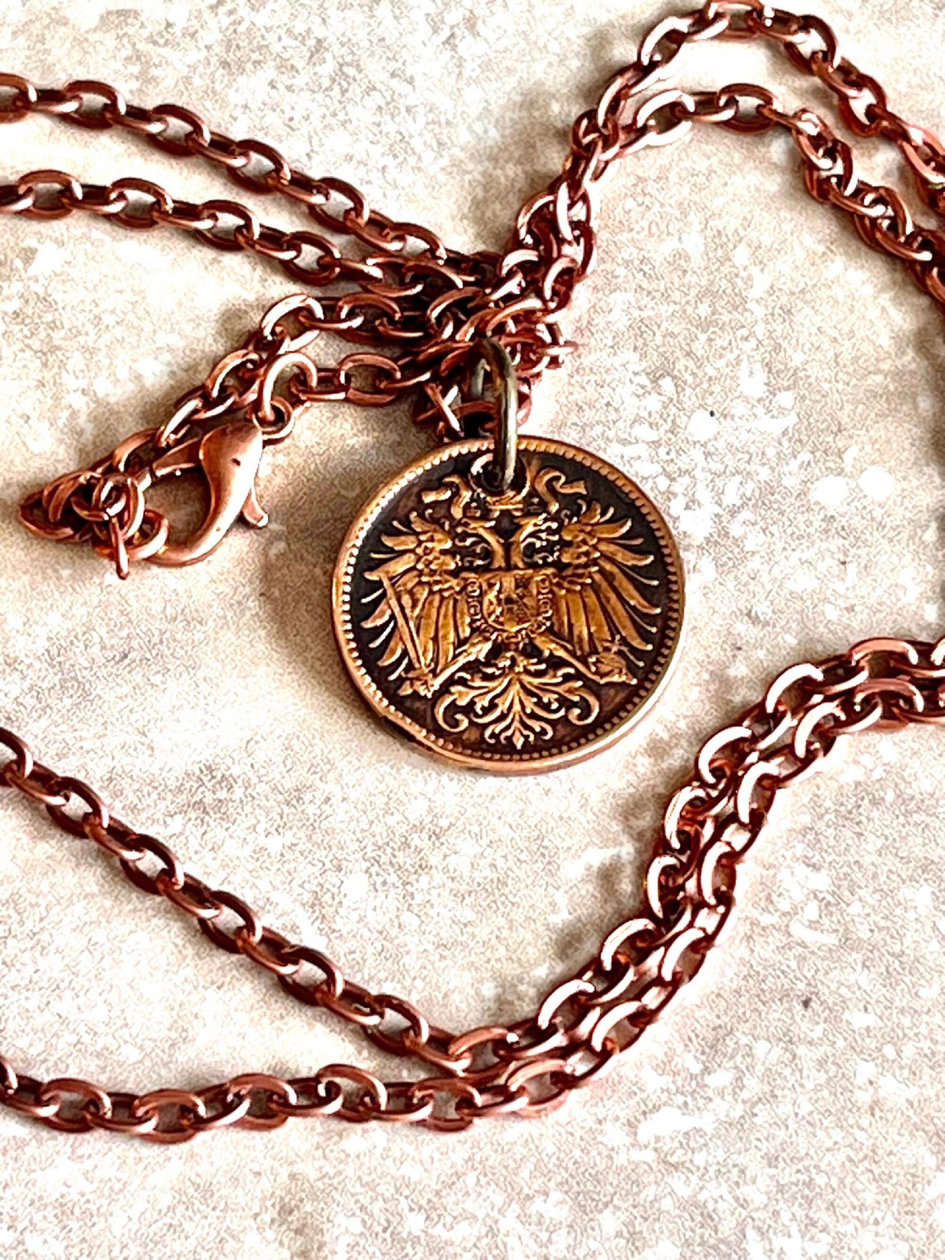 Austria Republic Austrian 2 Heller Personal Necklace Old Vintage Handmade Jewelry Gift Friend Charm For Him Her World Coin Collector