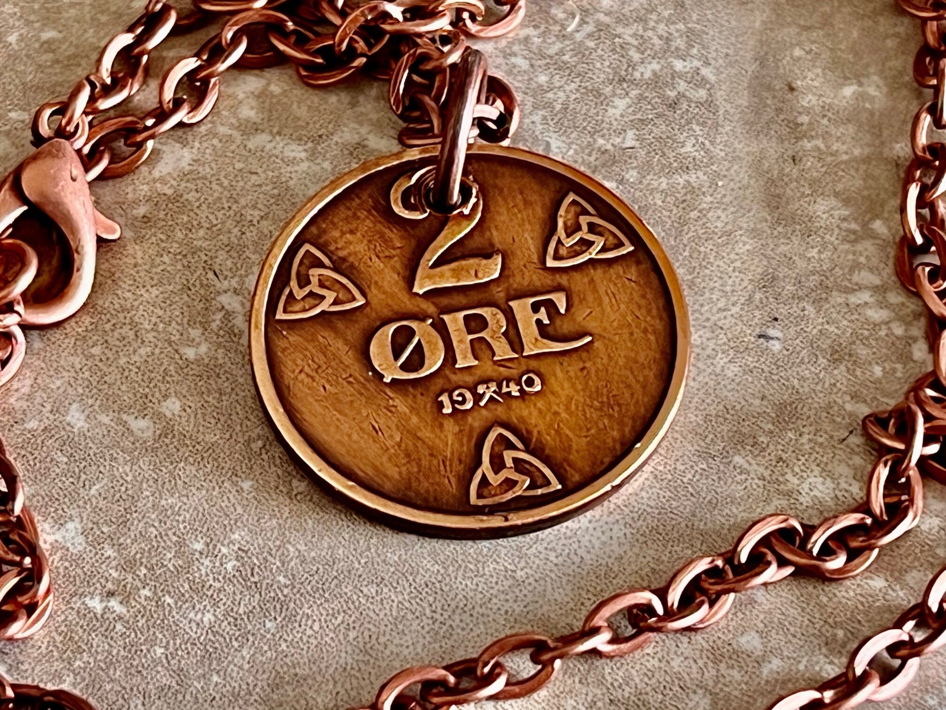 Norway Coin Pendant 2 Ore Crown Personal Necklace Old Vintage Handmade Jewelry Gift Friend Charm For Him Her World Coin Collector