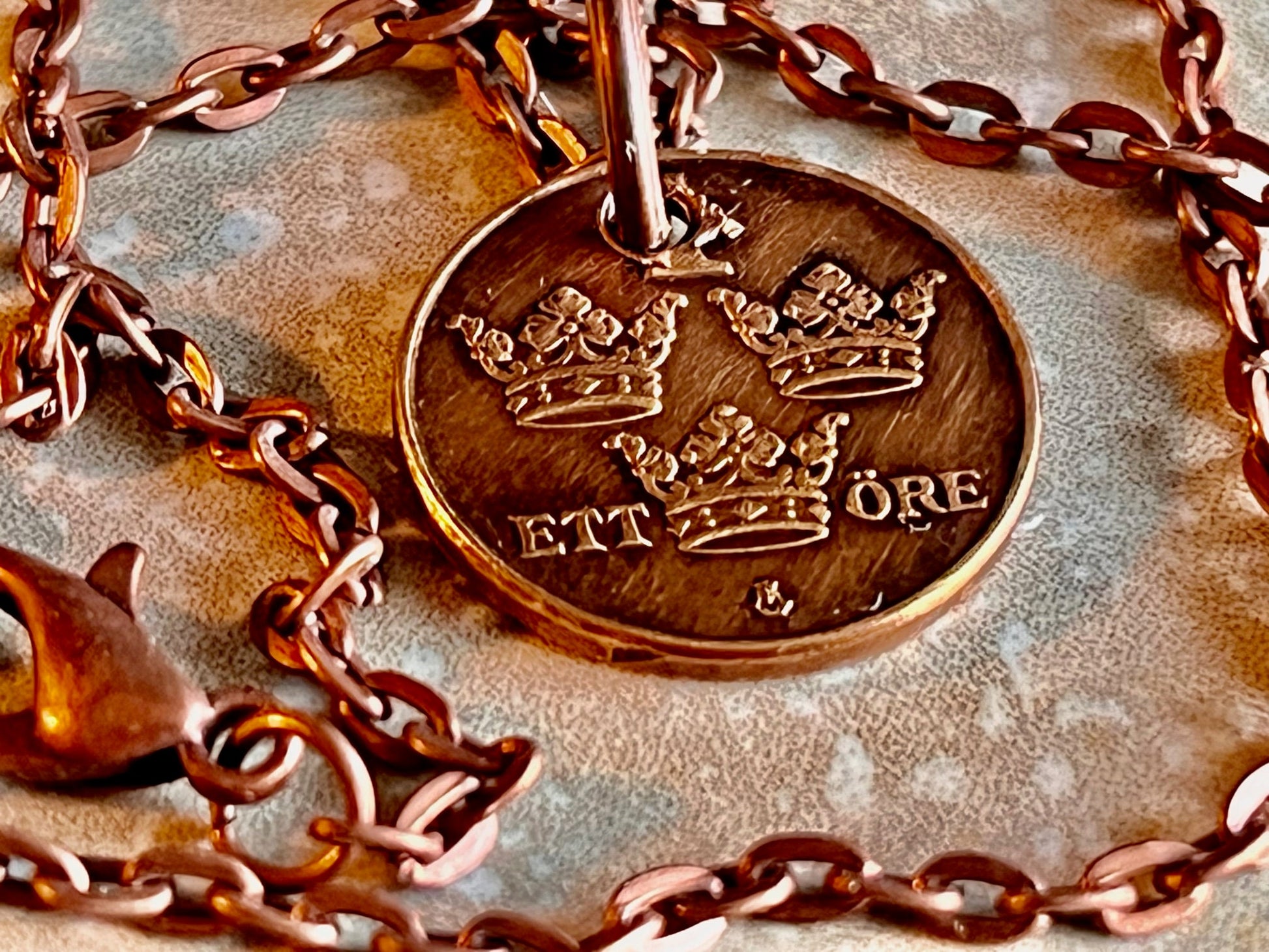 Sweden 1 Ore Coin Necklace Swedish Gustaf Pendant Personal Old Vintage Handmade Jewelry Gift Friend Charm For Him Her World Coin Collector