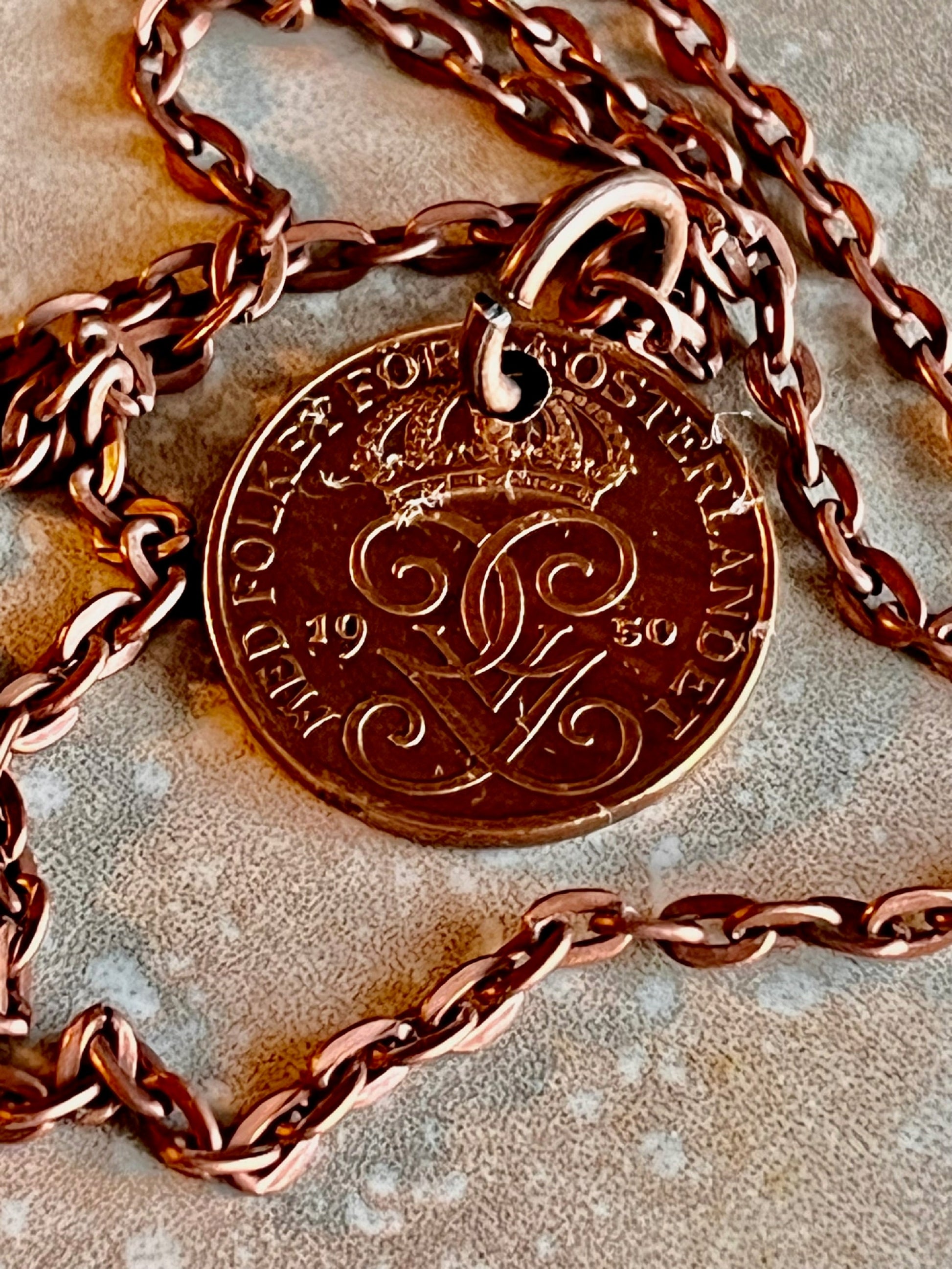 Sweden 1 Ore Coin Necklace Swedish Gustaf Pendant Personal Old Vintage Handmade Jewelry Gift Friend Charm For Him Her World Coin Collector