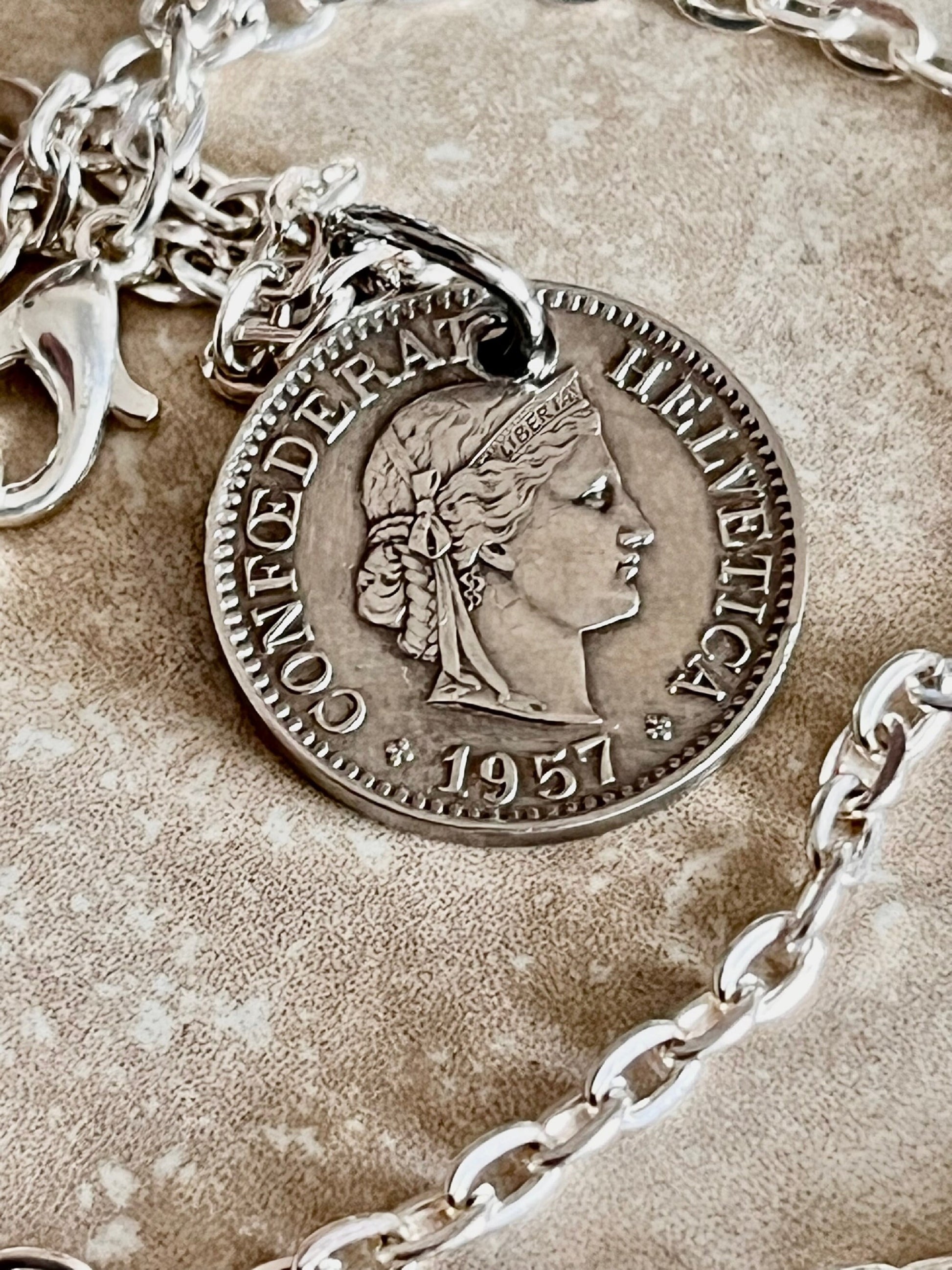 Switzerland Pendant Necklace Vintage Swiss 10 Franc Personal Old Vintage Handmade Jewelry Gift Friend Charm For Him Her World Coin Collector