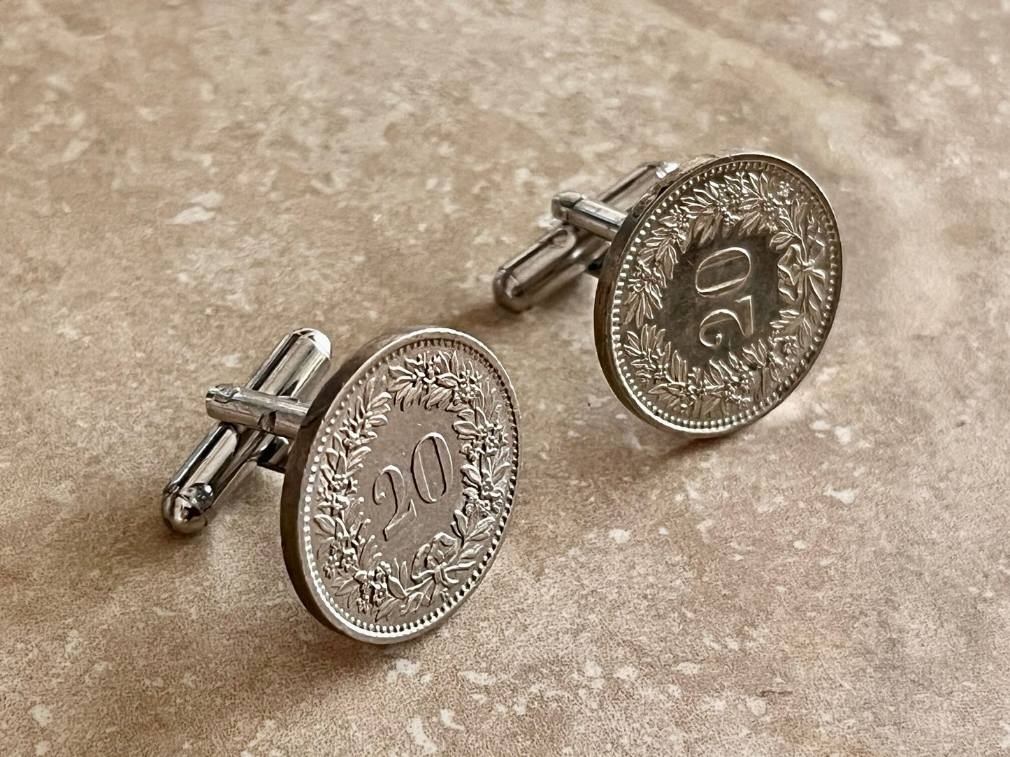 Swiss Coin Cuff Links 20 Rappen Switzerland Helvetica Personal Cufflinks Handmade Jewelry Gift Friend Charm For Him Her World Coin Collector