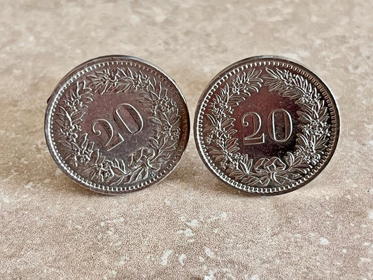 Swiss Coin Cuff Links 20 Rappen Switzerland Helvetica Personal Cufflinks Handmade Jewelry Gift Friend Charm For Him Her World Coin Collector
