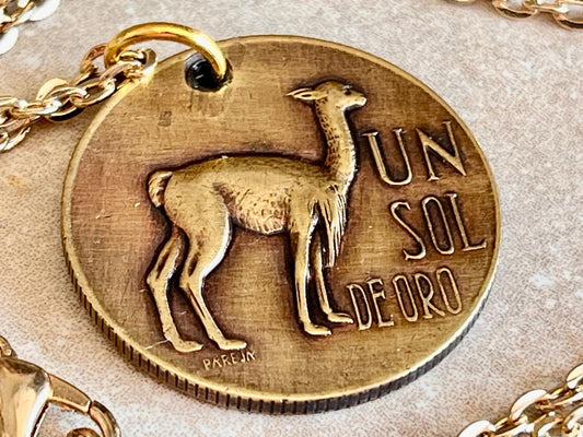 Peru Coin Pendant Peruvian UN Sol Del Personal Necklace Old Vintage Handmade Jewelry Gift Friend Charm For Him Her World Coin Collector
