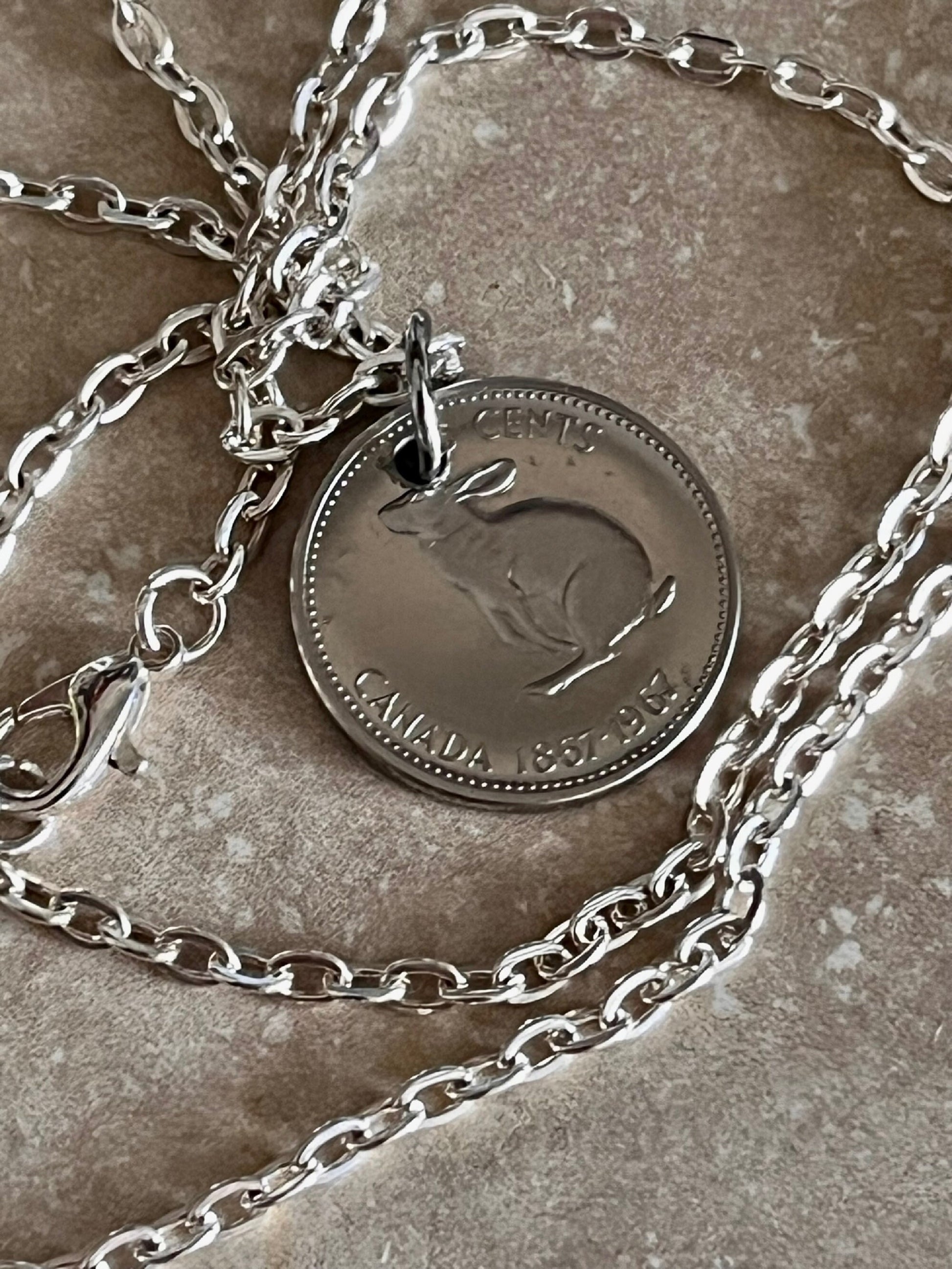 Canada Coin Necklace Rabbit 1967 5 Cents Pendant Centennial Nickel Personal Jewelry Gift Friend Charm For Him Her World Coin Collector