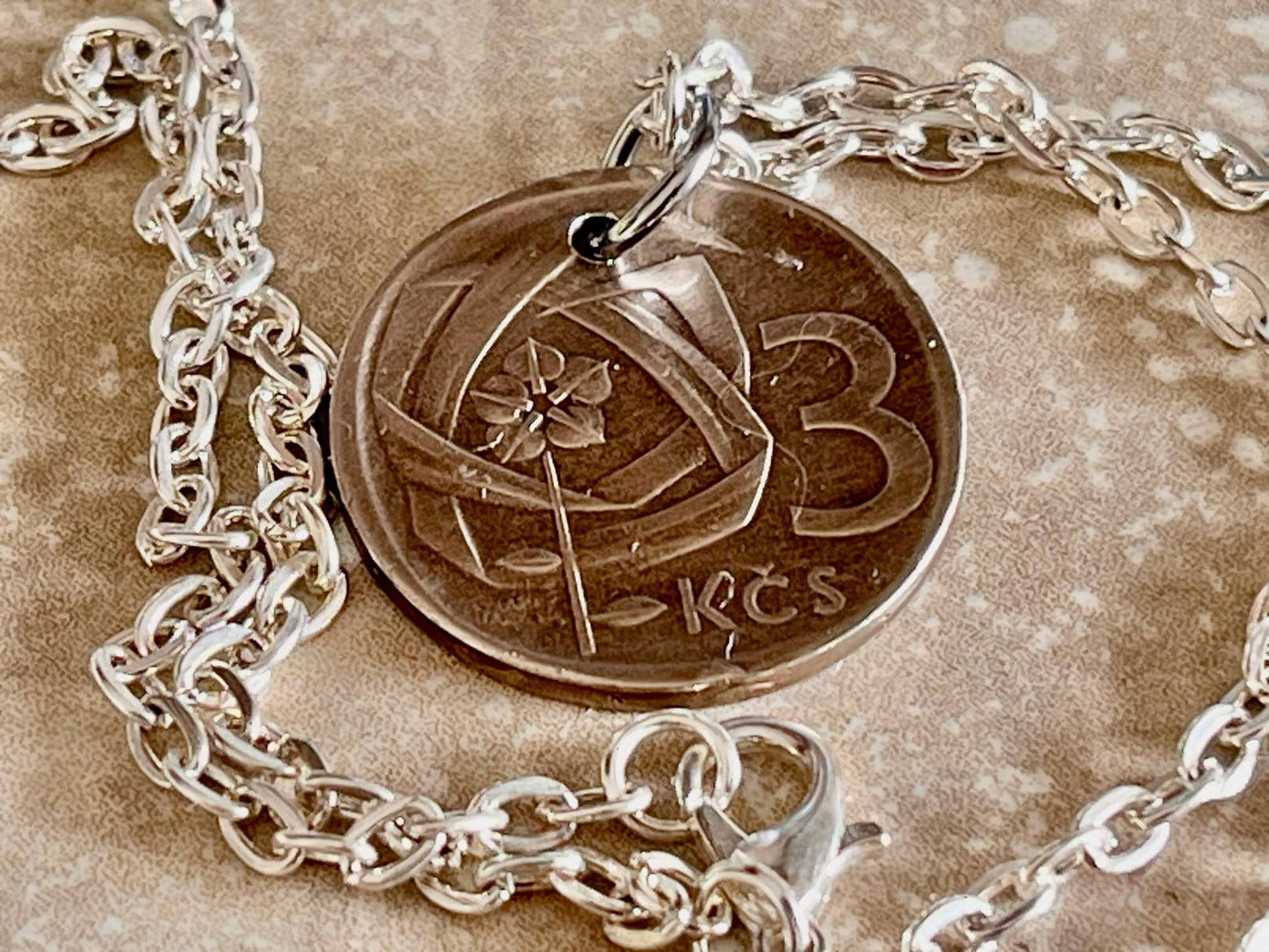 Czechoslovakia Republic 3 KCS Coin Pendant Personal Necklace Vintage Handmade Jewelry Gift Friend Charm For Him Her World Coin Collector