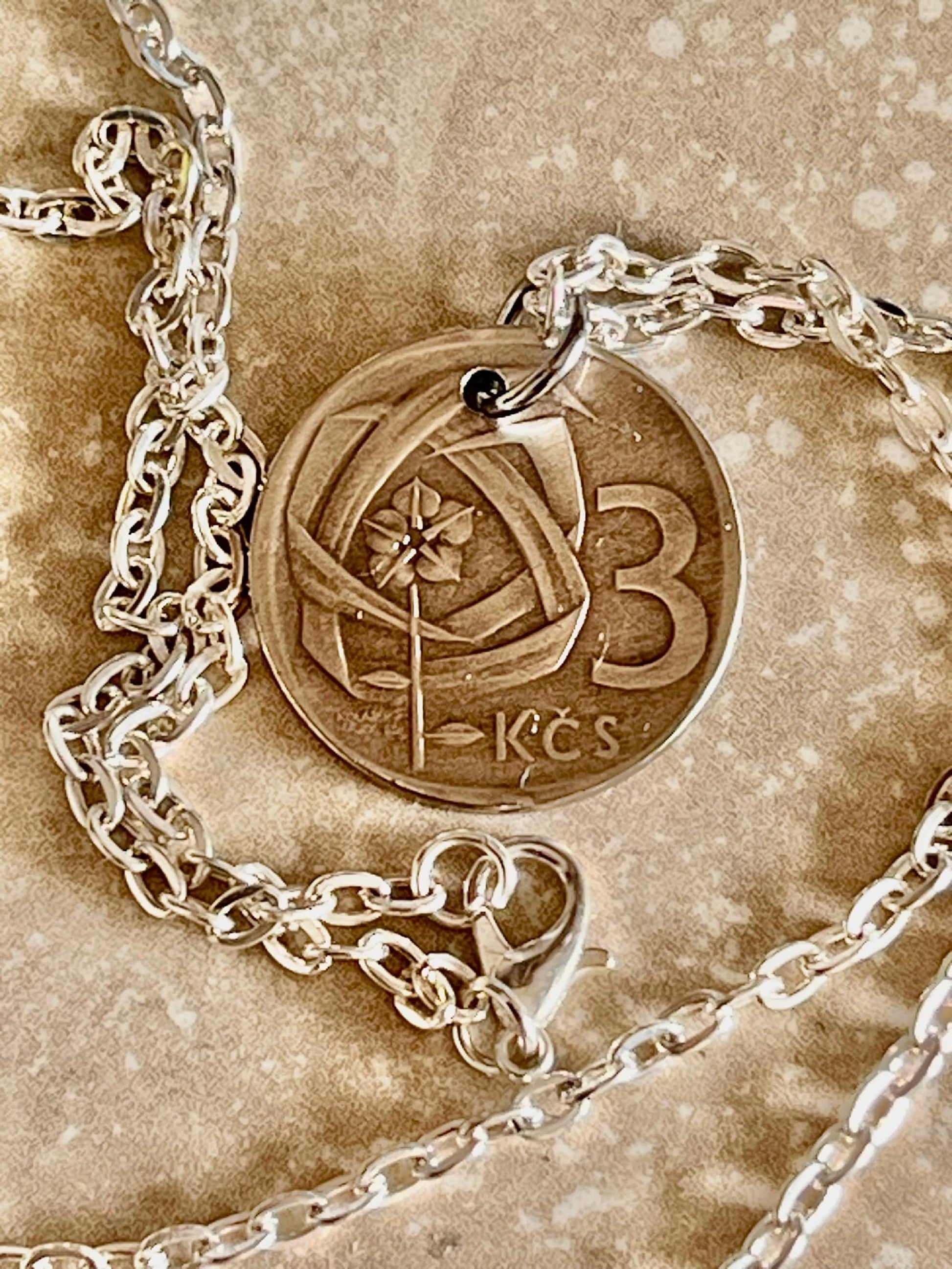 Czechoslovakia Republic 3 KCS Coin Pendant Personal Necklace Vintage Handmade Jewelry Gift Friend Charm For Him Her World Coin Collector