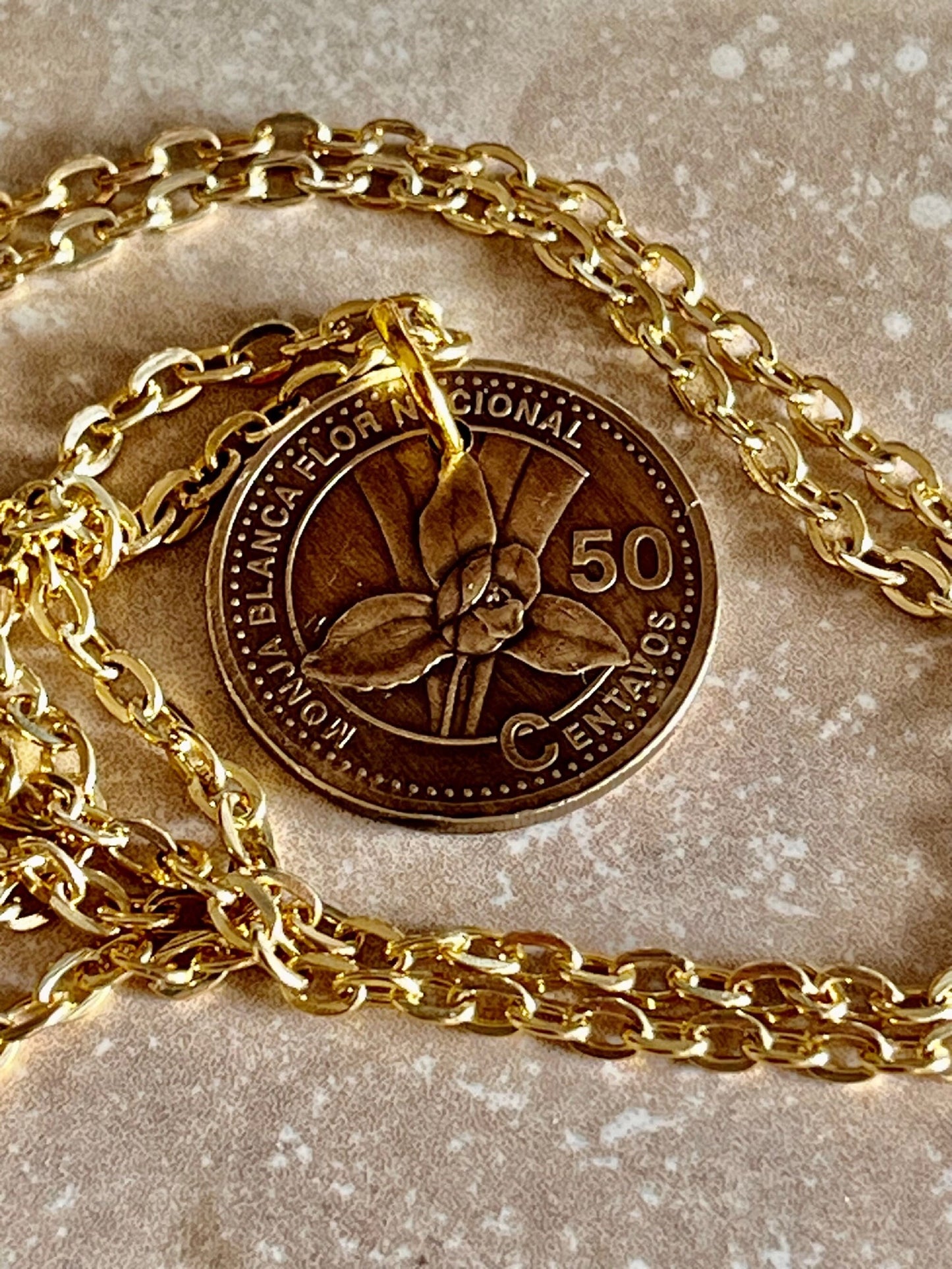Guatemala Coin Necklace 50 Centavos Coin Pendant Personal Old Vintage Handmade Jewelry Gift Friend Charm For Him Her World Coin Collector