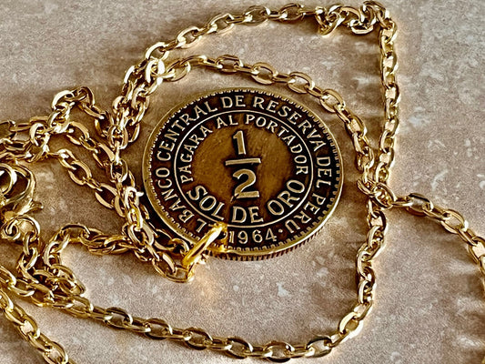 Peru Coin Pendant Peruvian Half Sol DE Oro Personal Necklace Old Vintage Handmade Jewelry Gift Friend Charm For Him Her World Coin Collector