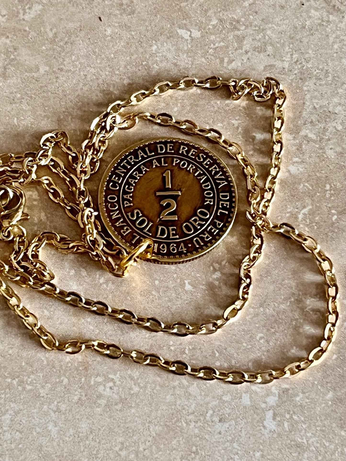 Peru Coin Pendant Peruvian Half Sol DE Oro Personal Necklace Old Vintage Handmade Jewelry Gift Friend Charm For Him Her World Coin Collector