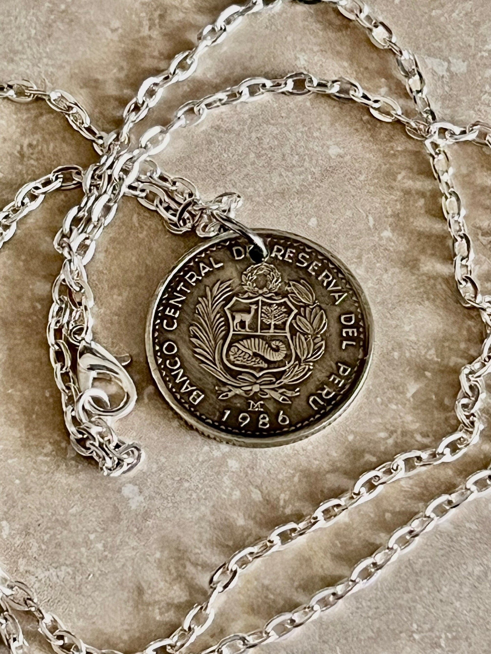 Peru Coin Pendant Peruvian UN Inti Personal Necklace Old Vintage Handmade Jewelry Gift Friend Charm For Him Her World Coin Collector