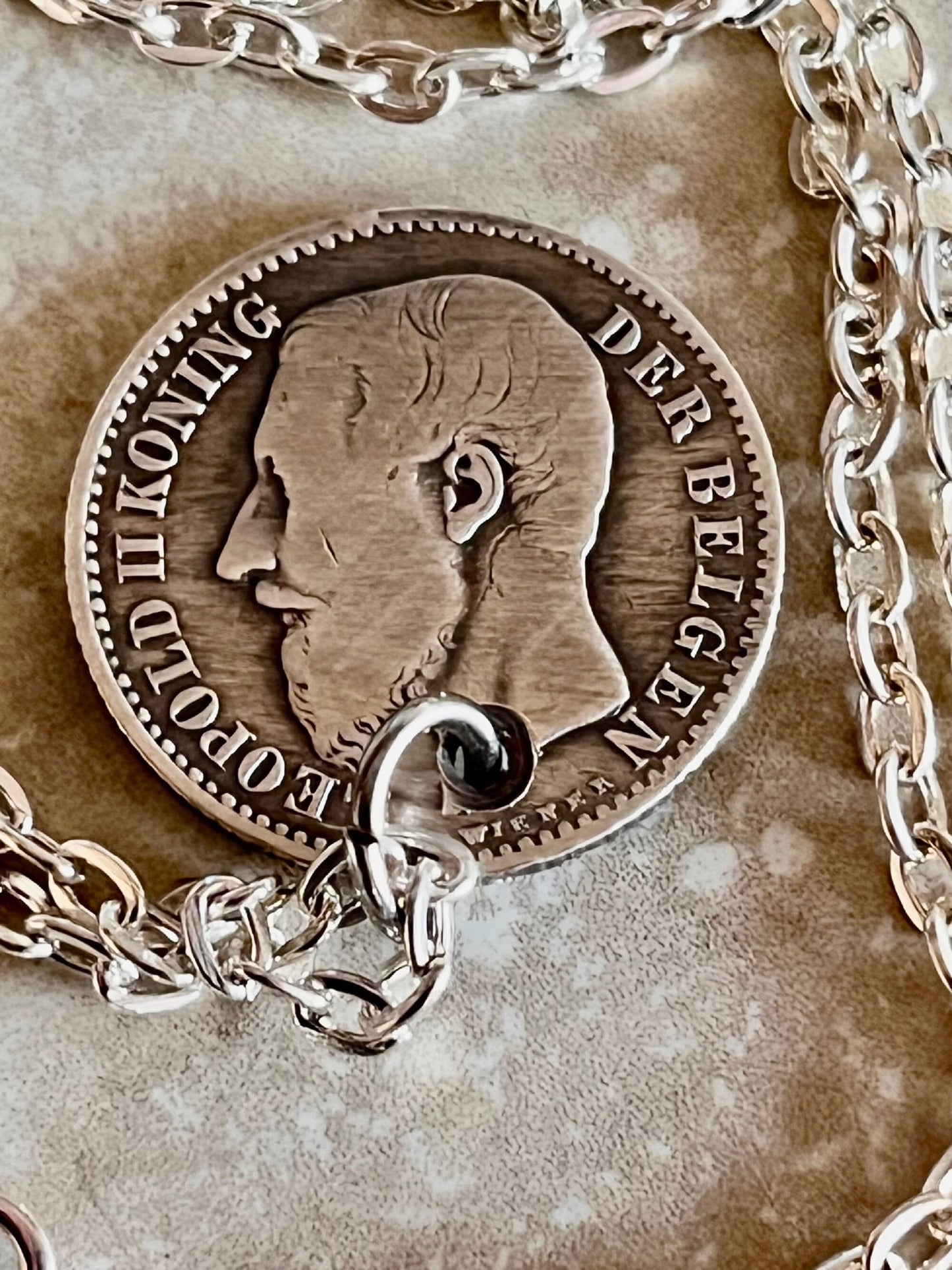 Belgium Silver 1887 Coin Necklace Pendant Handmade Custom Coin For Gift For Friend Charm Gift For Him, Coin Collector, World Coins