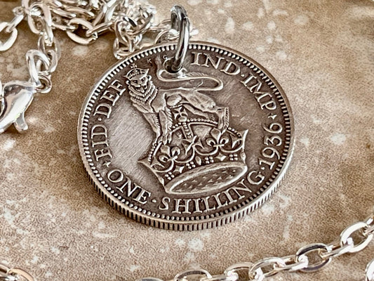 England Silver Coin Necklace One Shilling Pendant Handmade Custom Charm Gift For Friend Coin Charm Gift For Him, Coin Collector World Coins