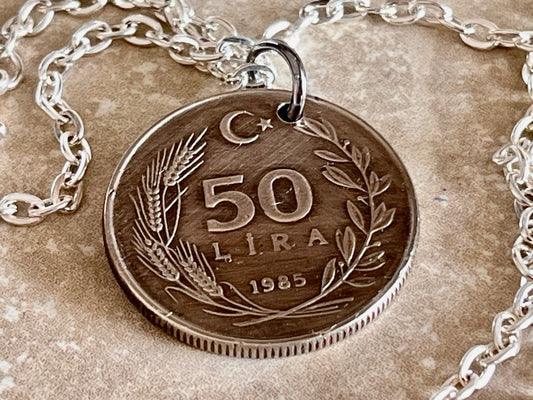 Turkey Coin Necklace 50 Lira Pendant Personal Necklace Old Vintage Handmade Jewelry Gift Friend Charm For Him Her World Coin Collector