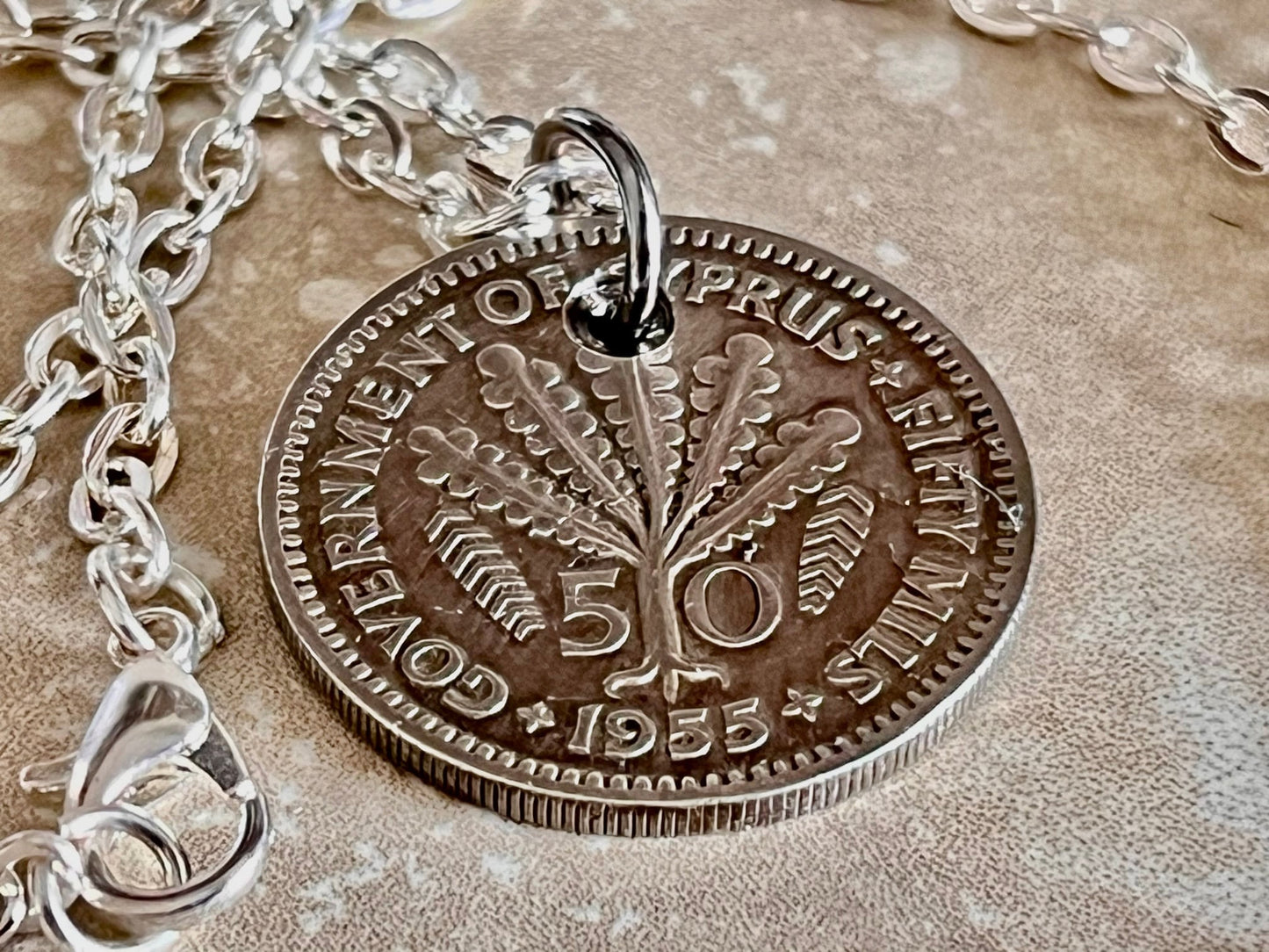 Cyprus Coin Pendant Necklace Cypriot 50 Cents Personal Old Vintage Handmade Jewelry Gift Friend Charm For Him Her World Coin Collector