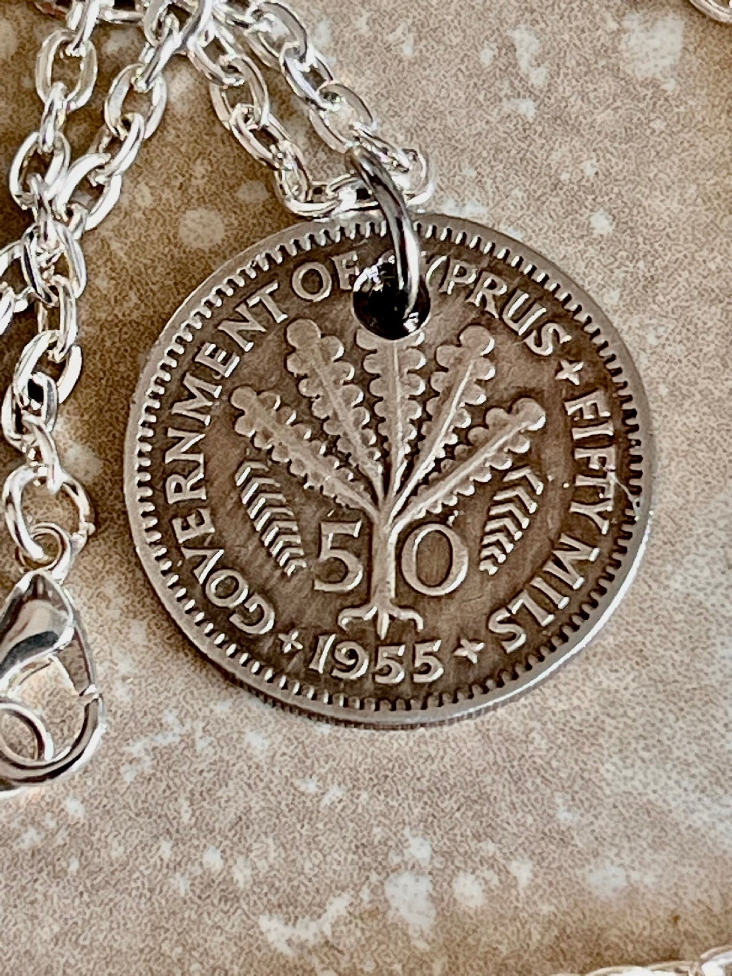 Cyprus Coin Pendant Necklace Cypriot 50 Cents Personal Old Vintage Handmade Jewelry Gift Friend Charm For Him Her World Coin Collector