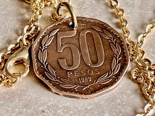 Chile Coin Pendant Necklace Chillan 50 Pesos Jewelry Personal Vintage Handmade Jewelry Gift Friend Charm For Him Her World Coin Collector