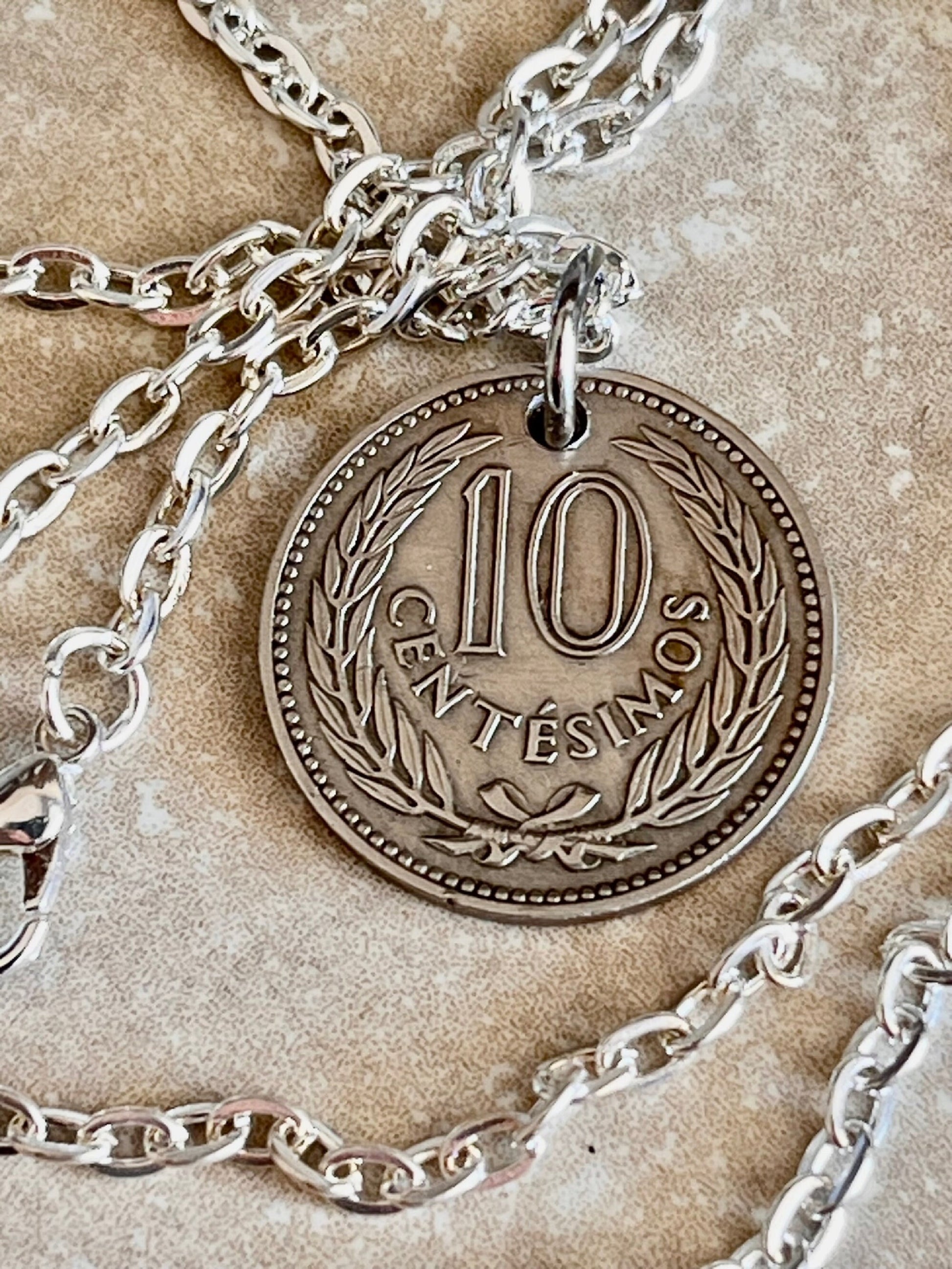 Uruguay Coin Necklace Uruguayan 10 Centimos Pendant Personal Old Vintage Handmade Jewelry Gift Friend Charm For Him Her World Coin Collector