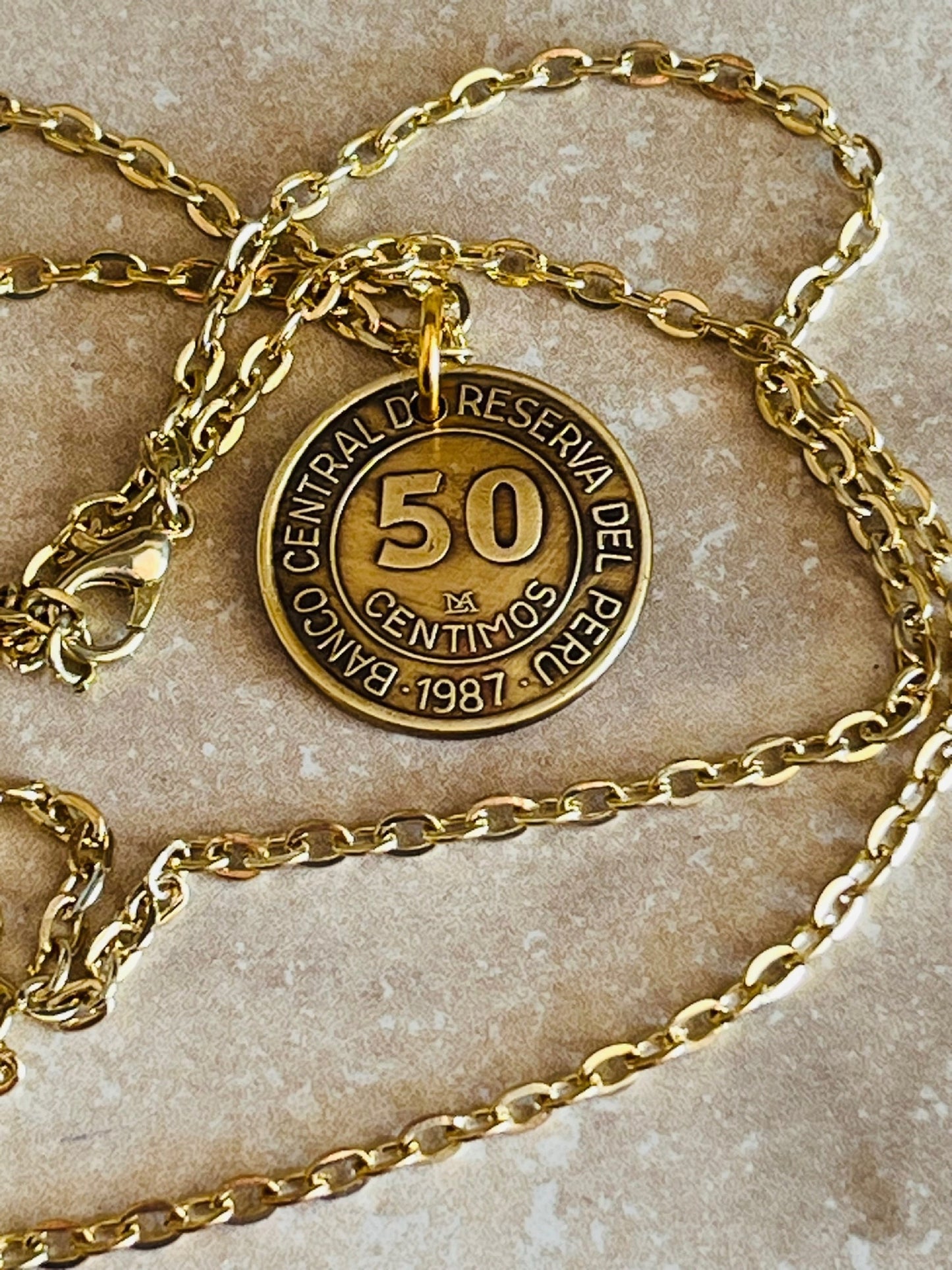 Peru Coin Pendant Peruvian 50 Centimos Personal Necklace Old Vintage Handmade Jewelry Gift Friend Charm For Him Her World Coin Collector