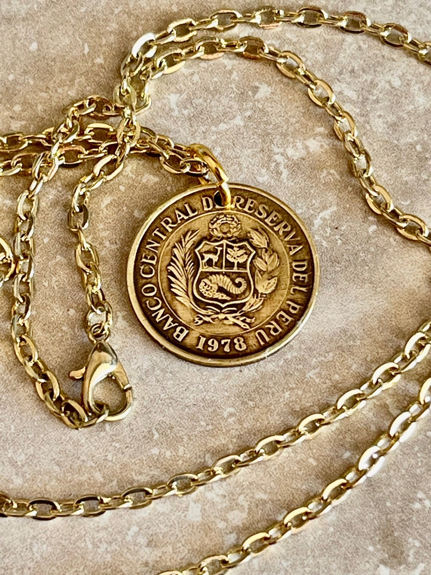Peru Coin Pendant Necklace Peruvian 5 Sol De Oro Personal Necklace Old Handmade Jewelry Gift Friend Charm For Him Her World Coin Collector