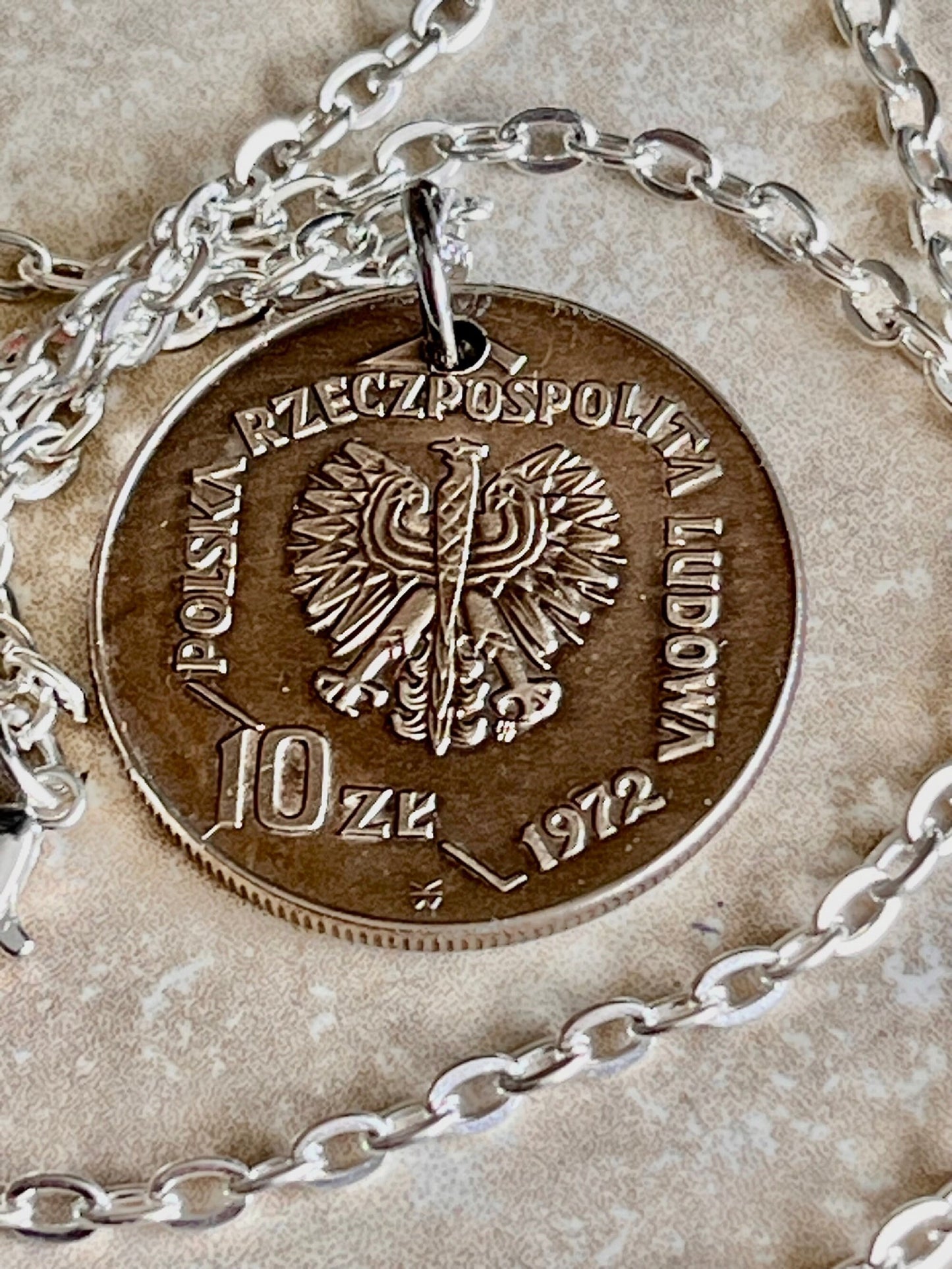 Poland Pendant Coin 50 Years Gdynia Sea Port Polish Necklace Jewelry Charm Gift For Friend Charm Gift For Him, Her, World Coins Collector