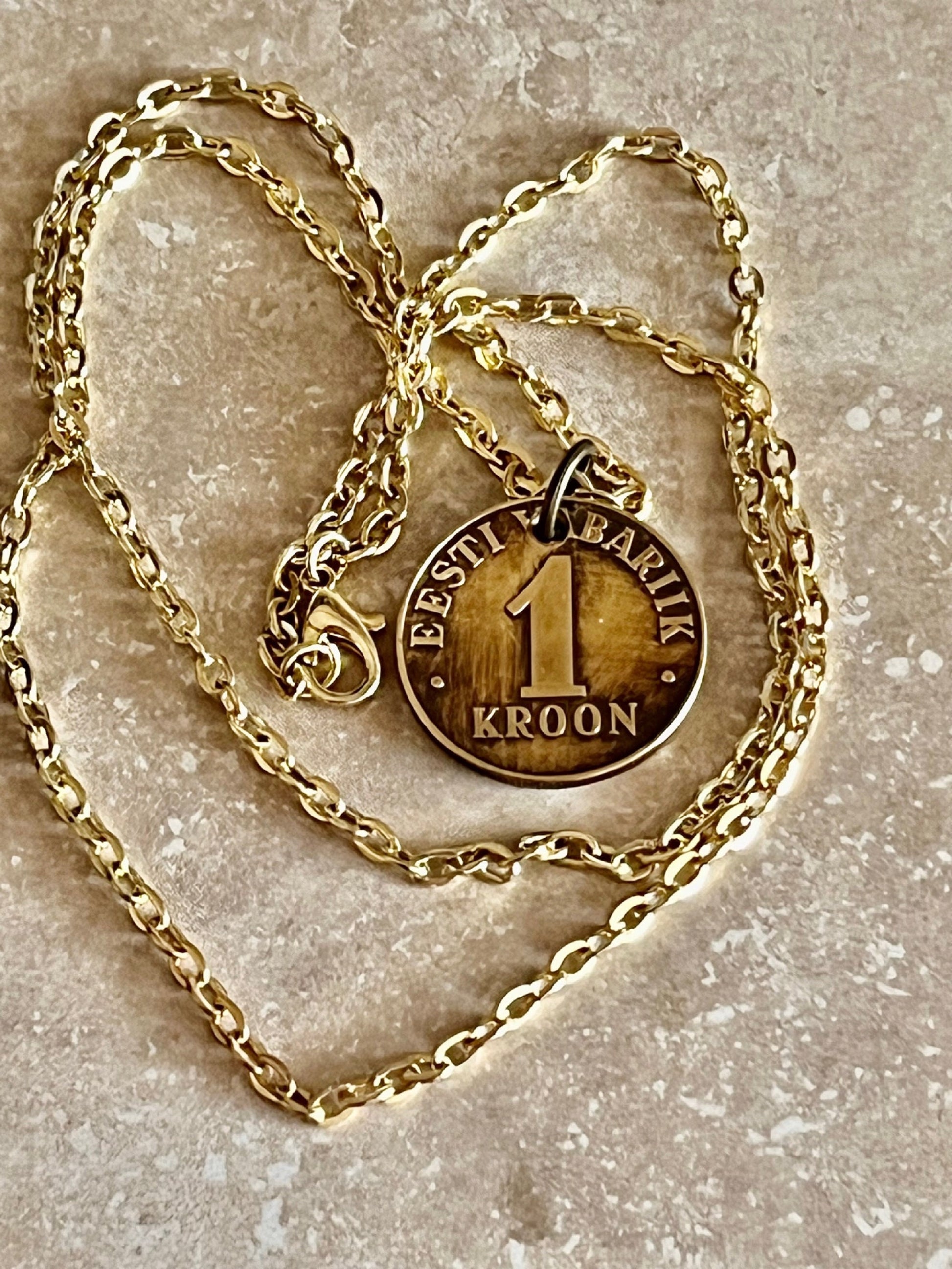 Estonia Coin Pendant Estonian 1 Kroon Personal Necklace Old Handmade Jewelry Gift Friend Charm For Him Her World Coin Collector