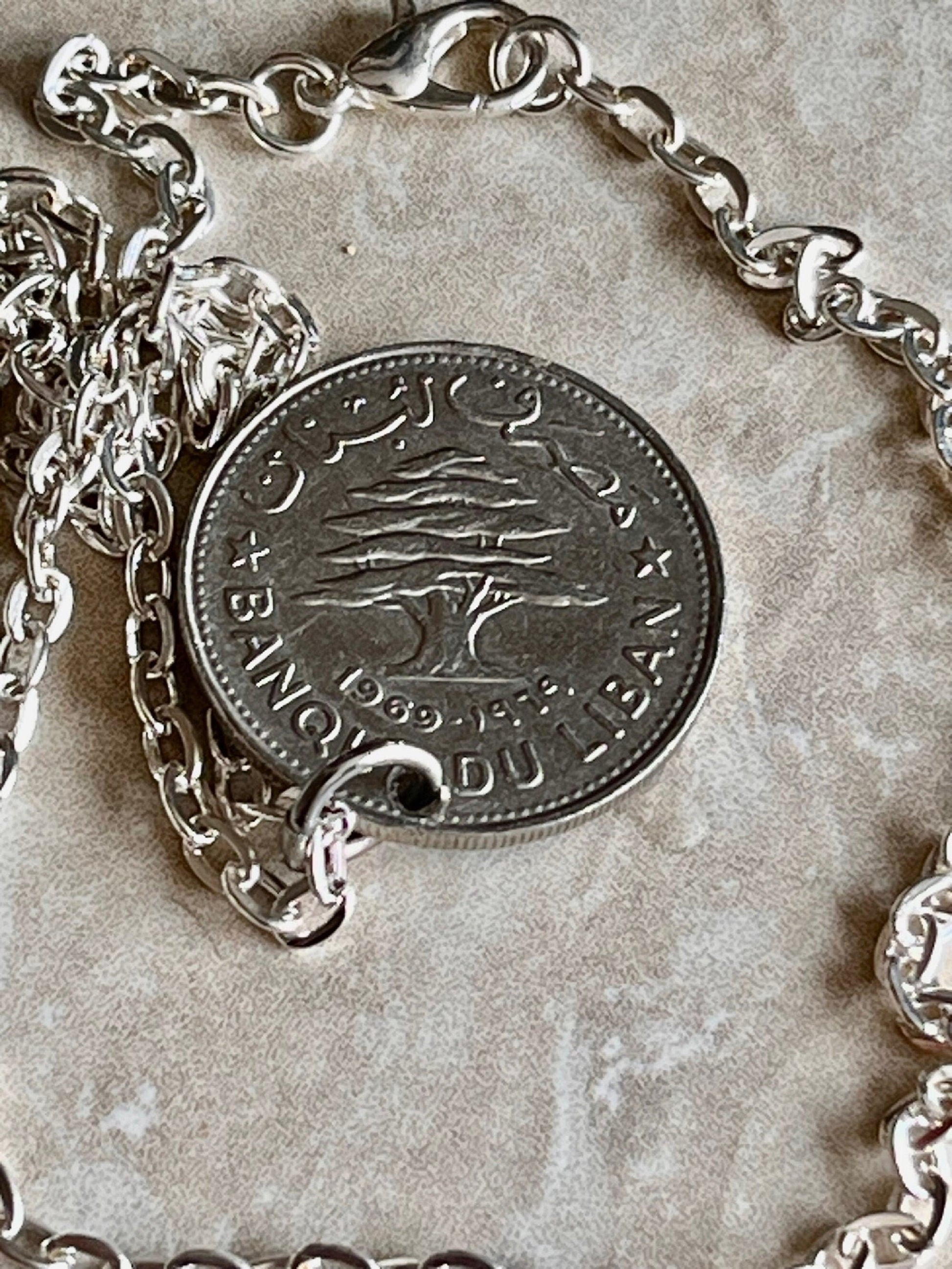 Libya Coin Pendant Libyan 50 Piastres Personal Necklace Old Vintage Handmade Jewelry Gift Friend Charm For Him Her World Coin Collector