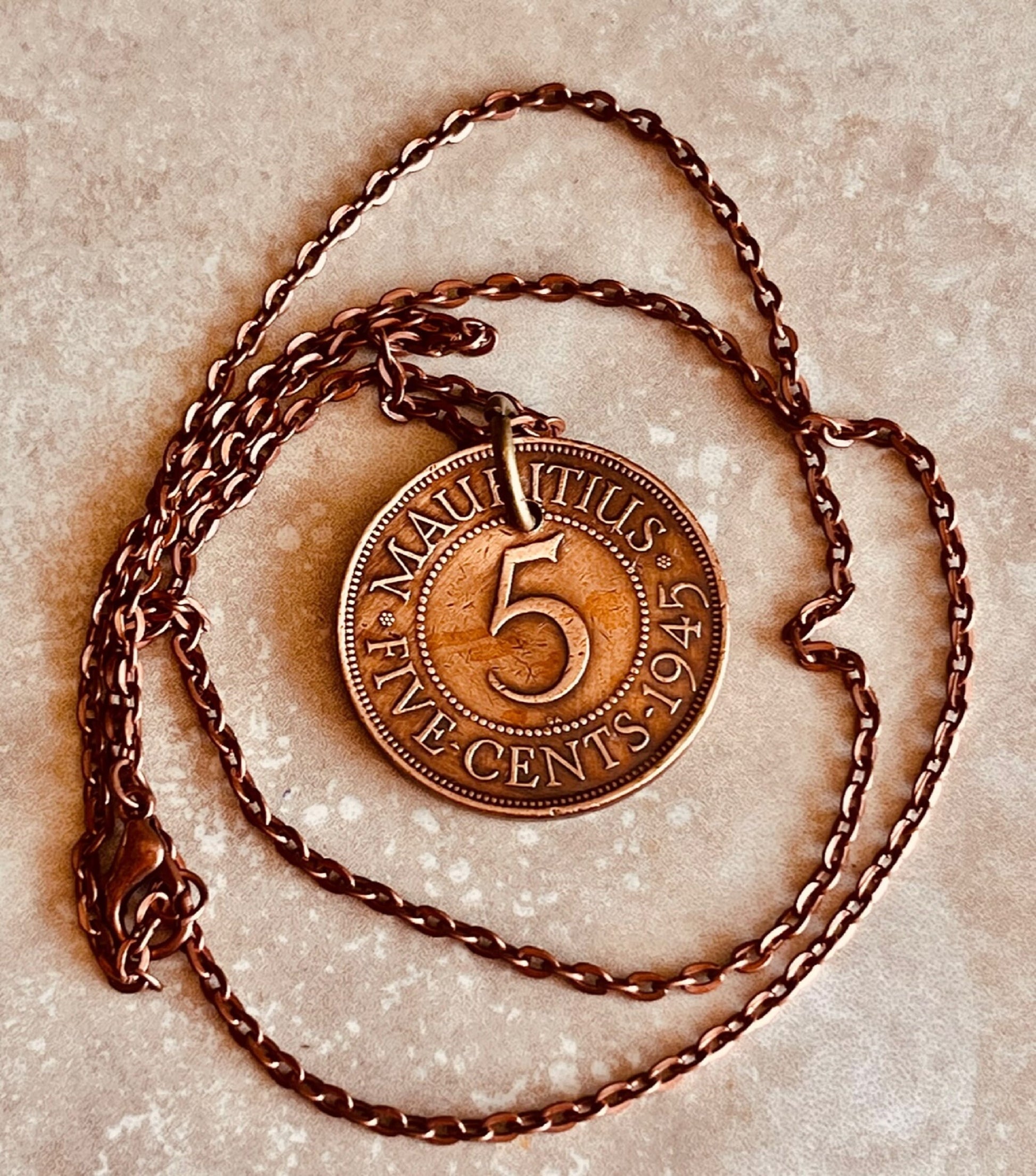 Mauritius 5 Cents Coin Pendant African Personal Necklace Vintage Handmade Jewelry Gift Friend Charm For Him Her World Coin Collector